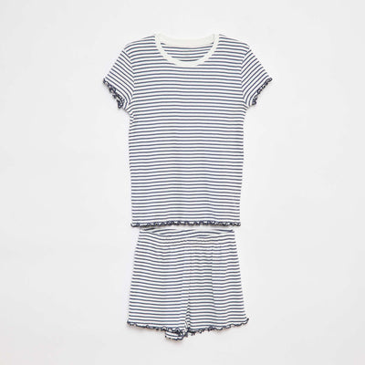 Ribbed shorts + T-shirt pyjamas - 2-piece set GREY