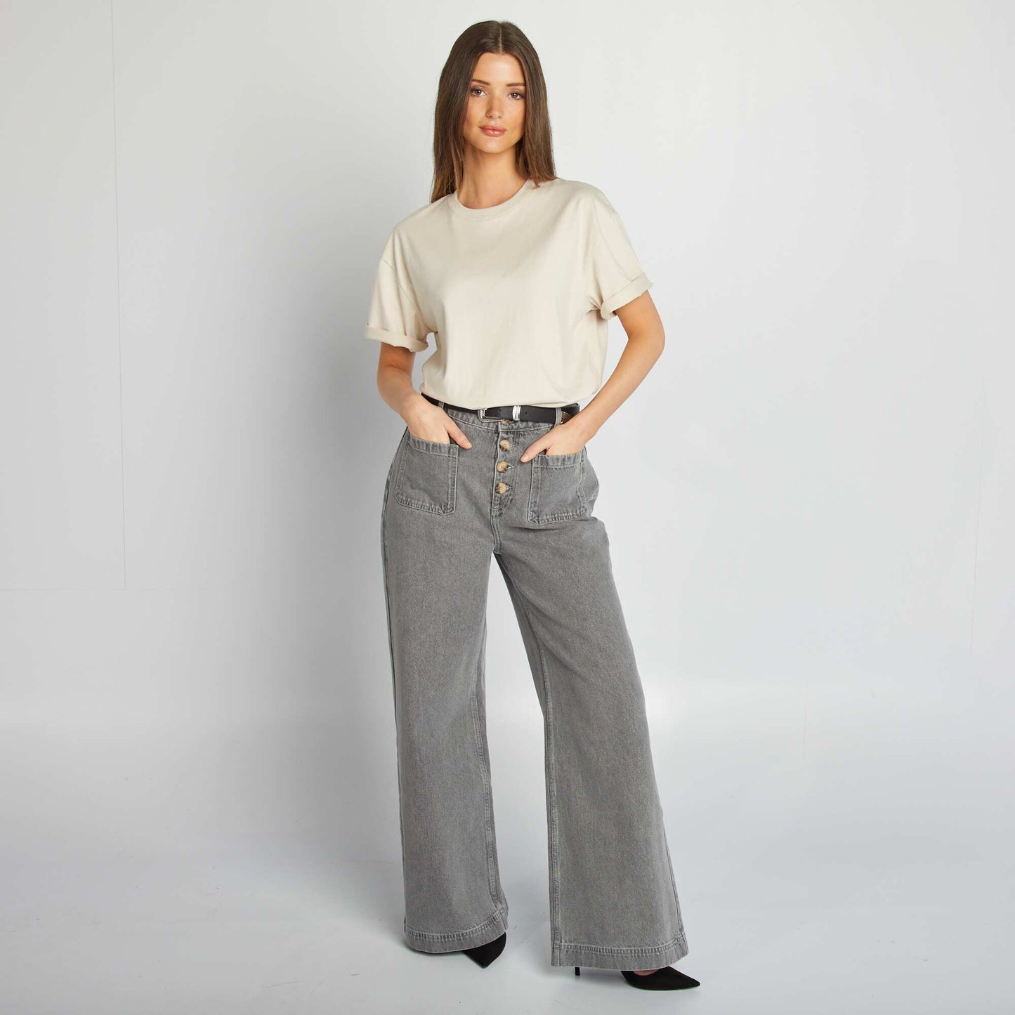 High-rise wide-leg jeans GREY