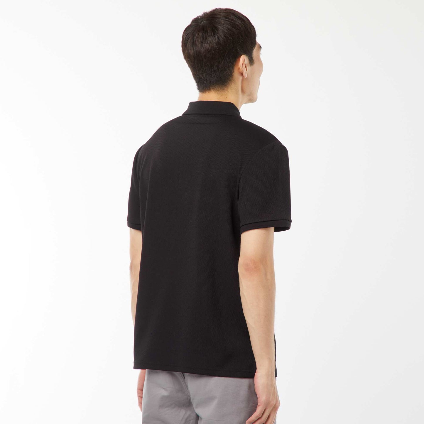 Waffle-knit polo shirt with zip-up neckline BLACK