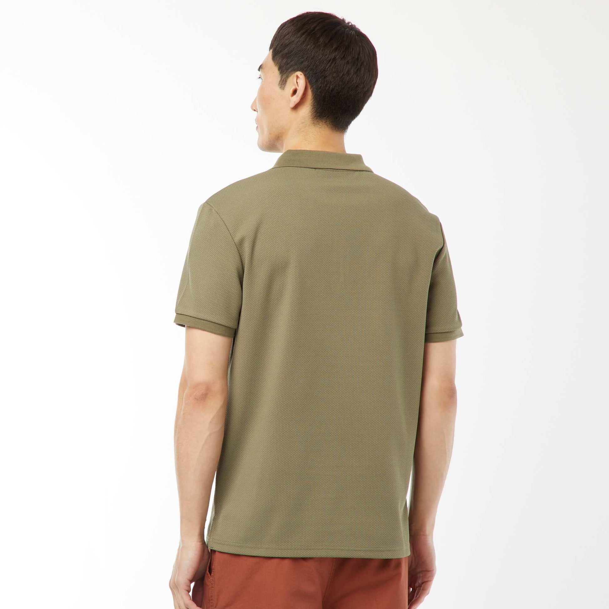 Waffle-knit polo shirt with zip-up neckline GREEN