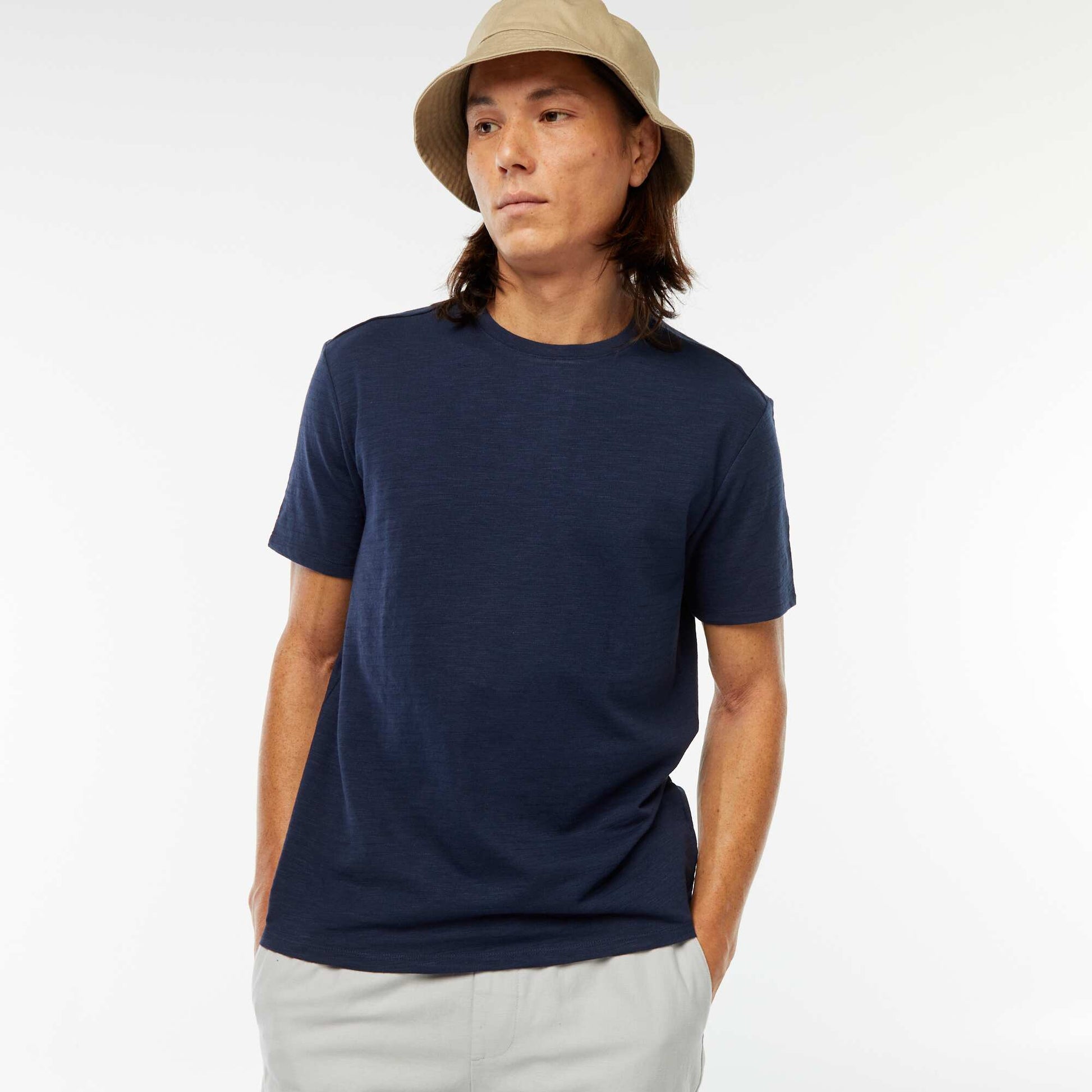 Short-sleeved textured knit T-shirt BLACK