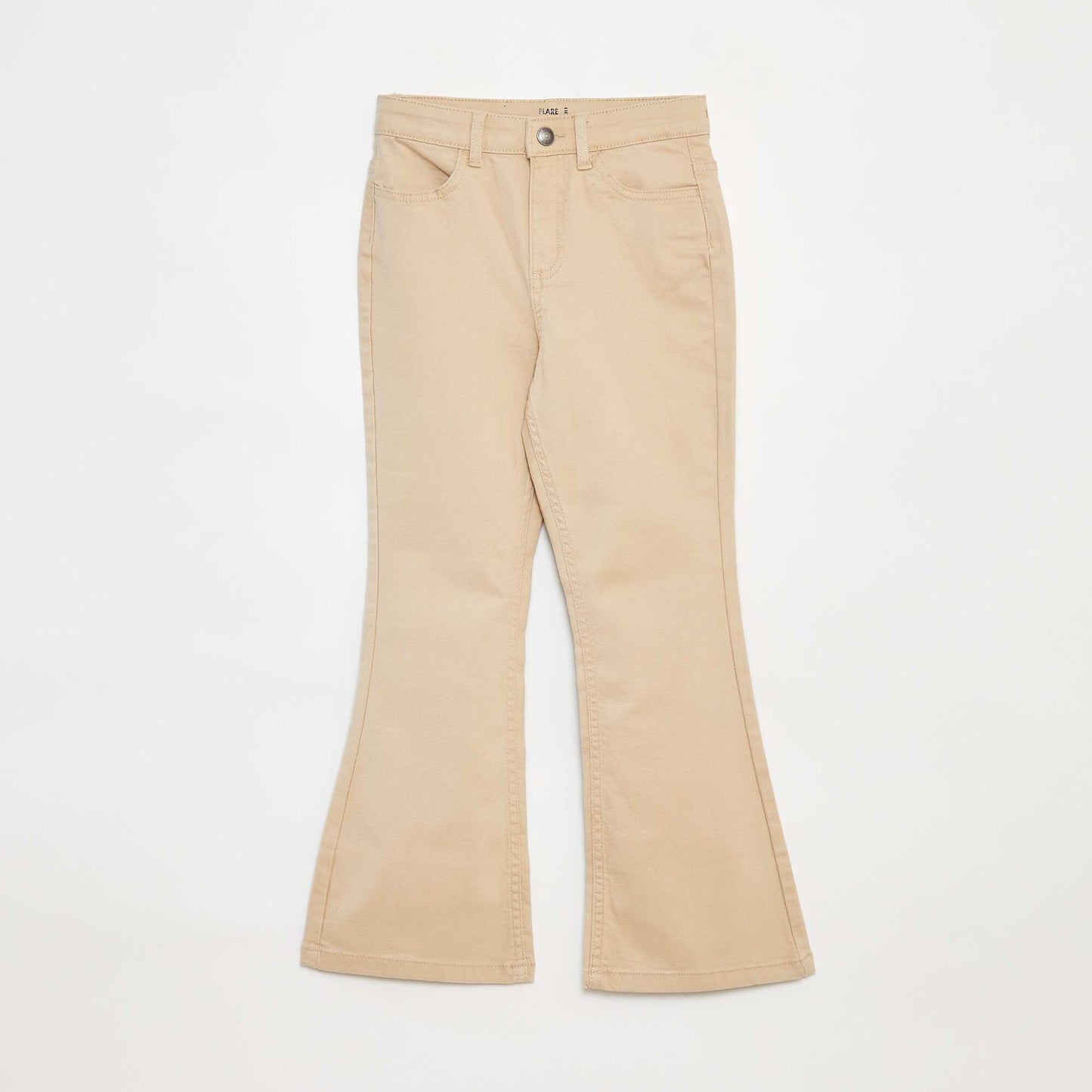Flared twill trousers with adjustable waist BEIGE