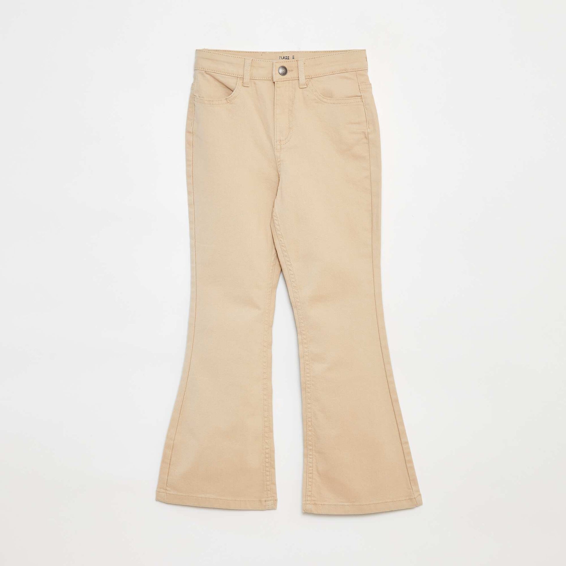 Flared twill trousers with adjustable waist BEIGE