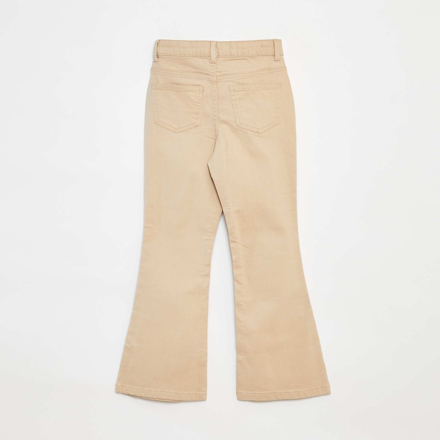 Flared twill trousers with adjustable waist BEIGE