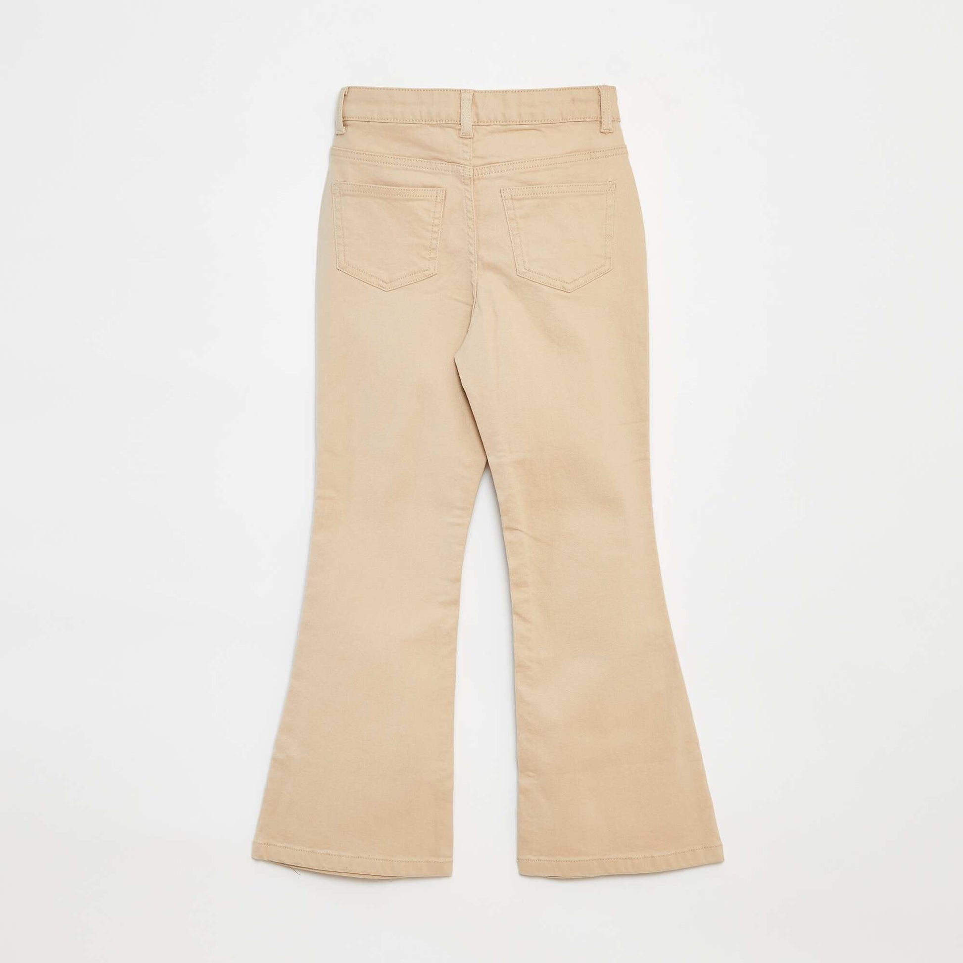 Flared twill trousers with adjustable waist BEIGE