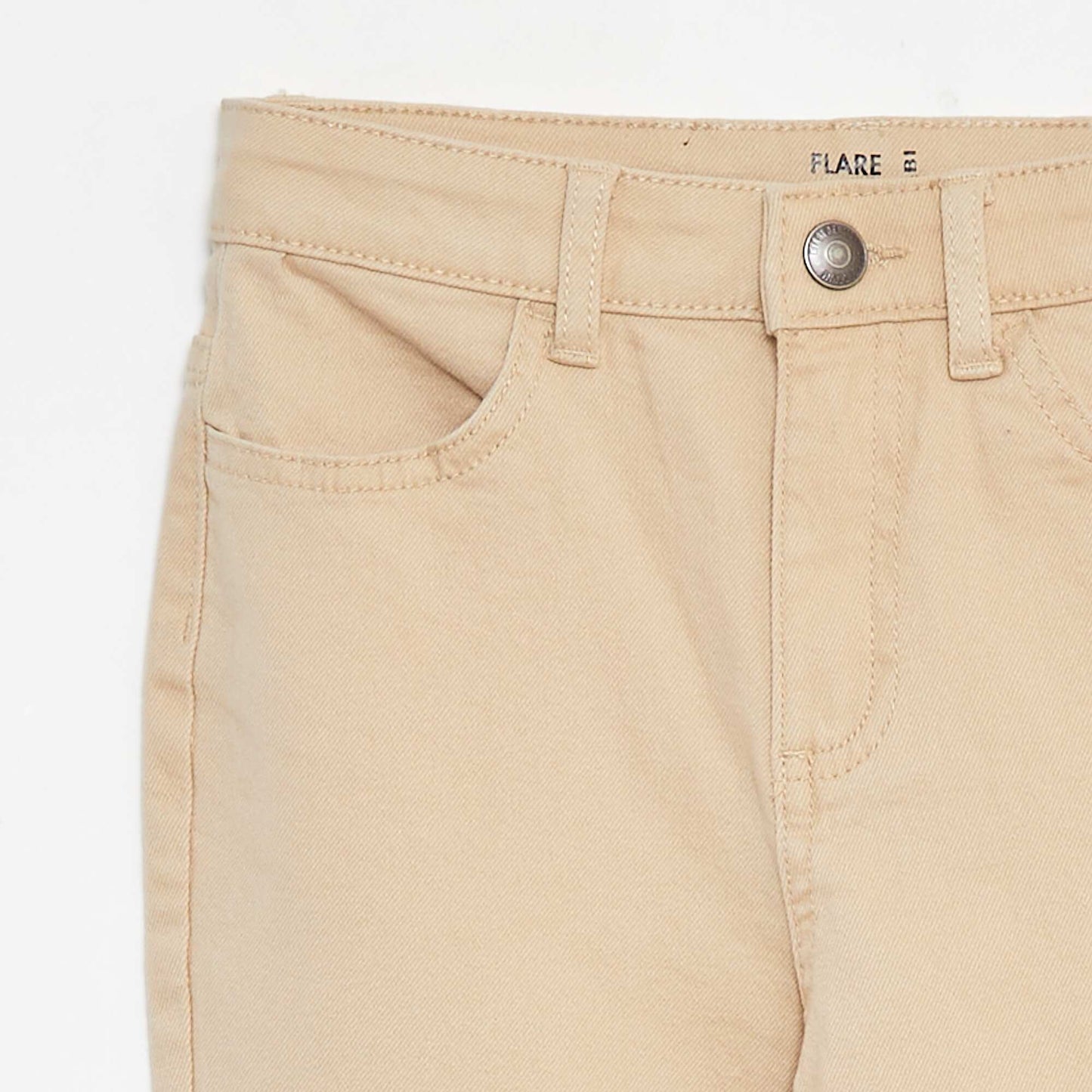 Flared twill trousers with adjustable waist BEIGE