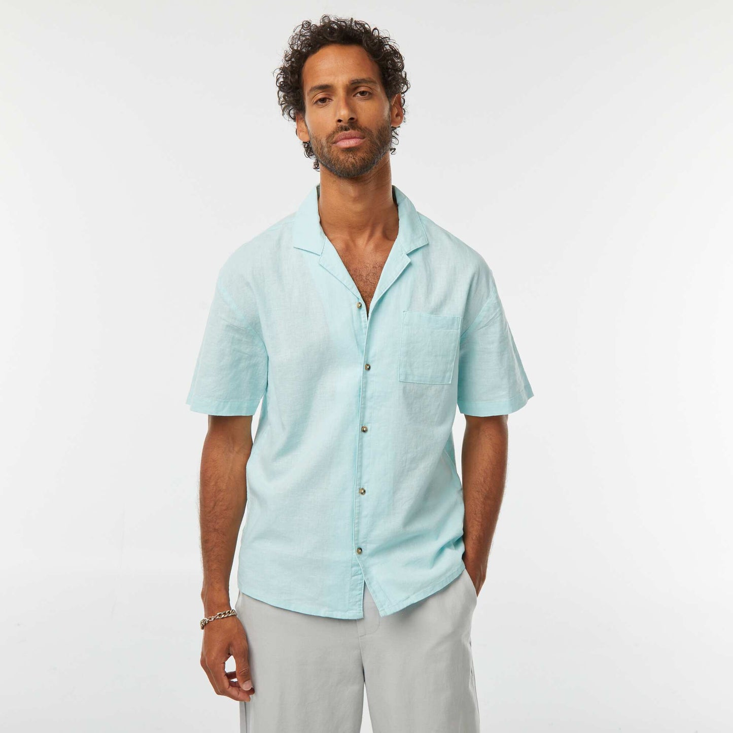 Short-sleeved shirt with breast pocket BLUE