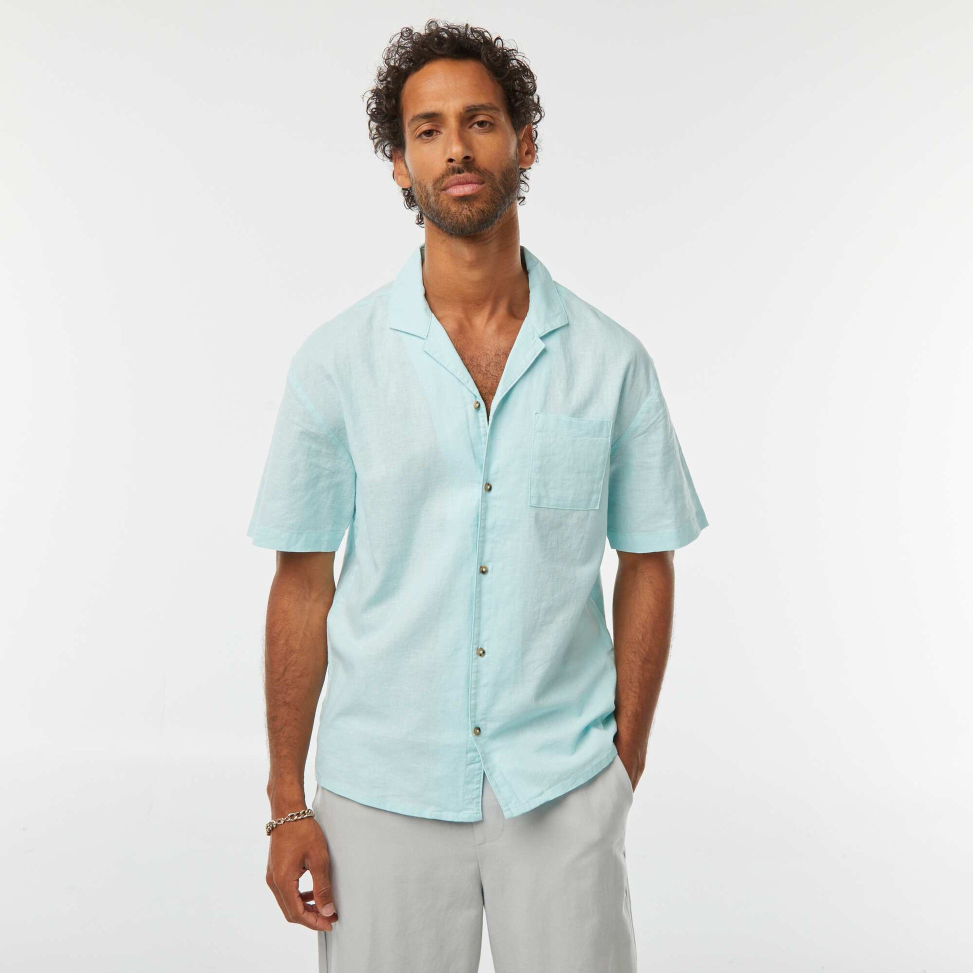 Short-sleeved shirt with breast pocket BLUE