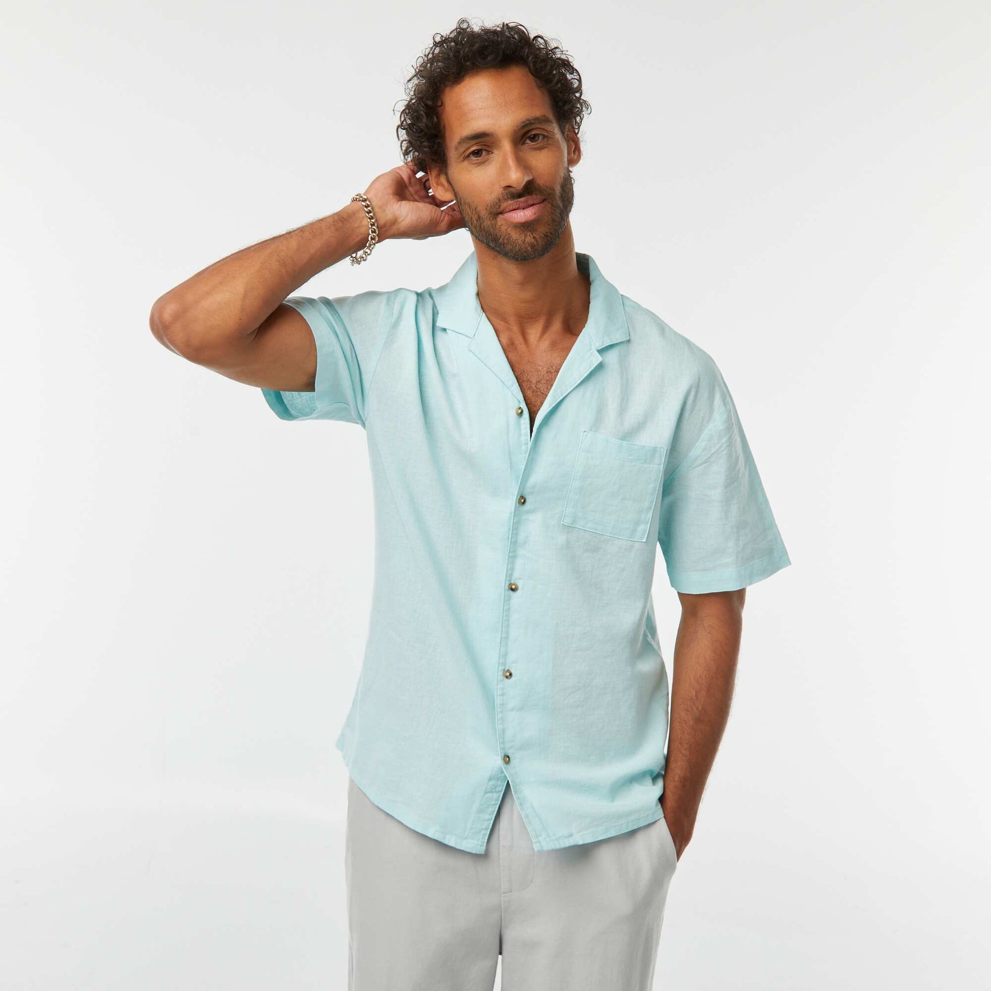 Short-sleeved shirt with breast pocket BLUE