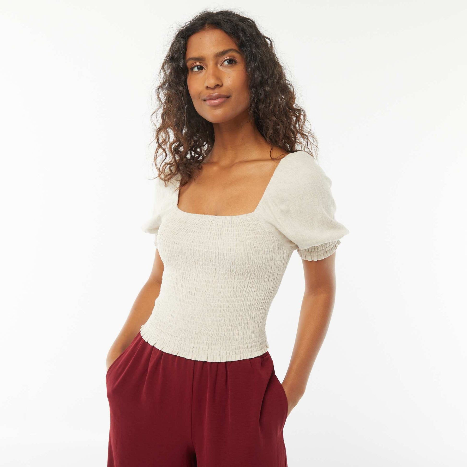 Short-sleeved cropped blouse WHITE