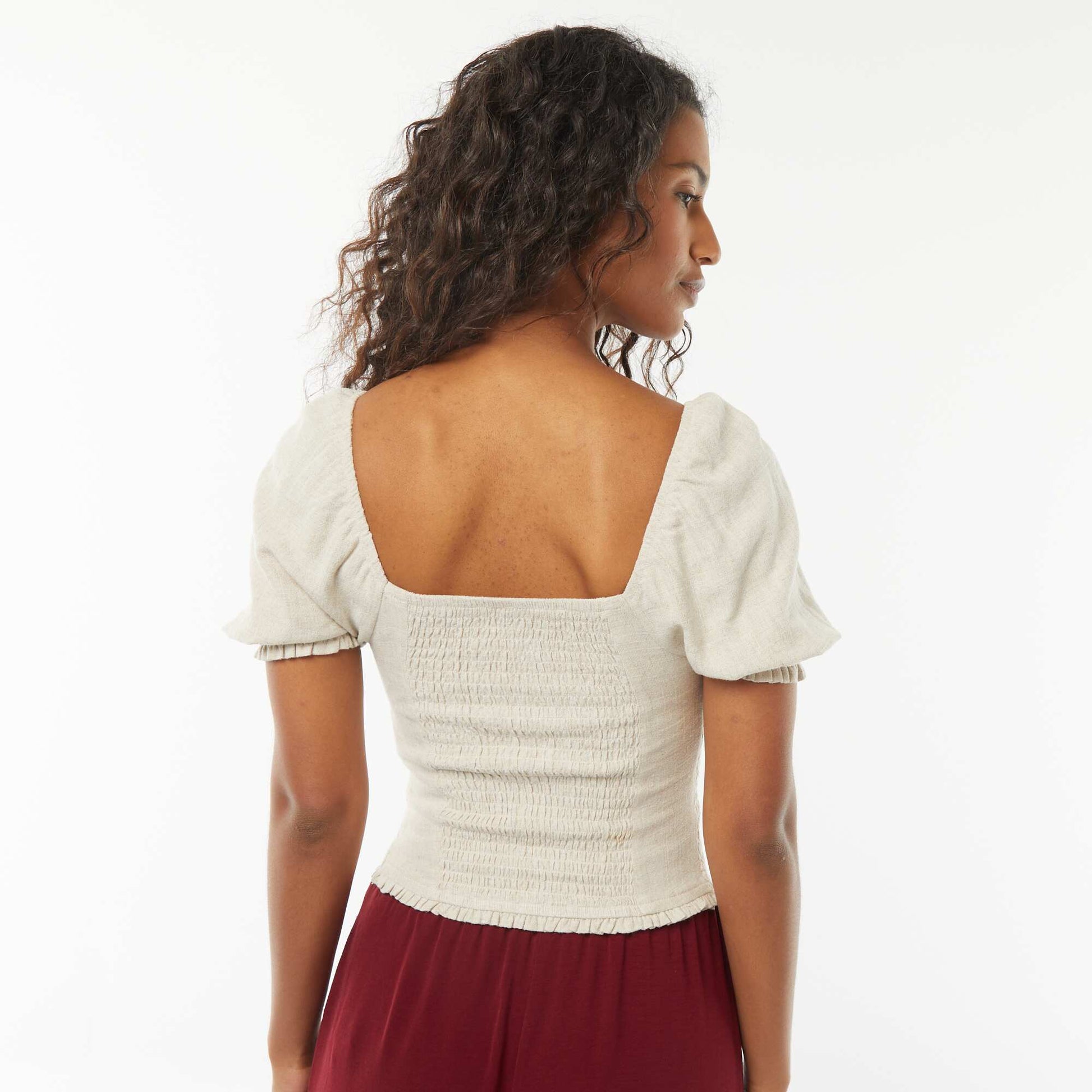 Short-sleeved cropped blouse WHITE