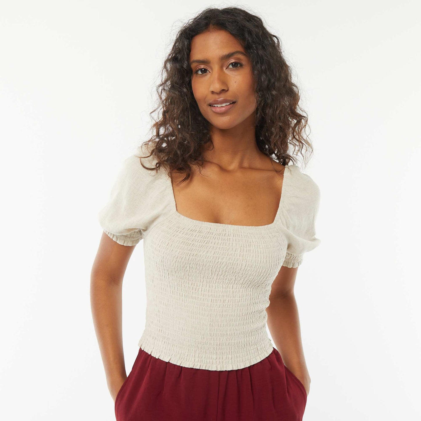 Short-sleeved cropped blouse WHITE