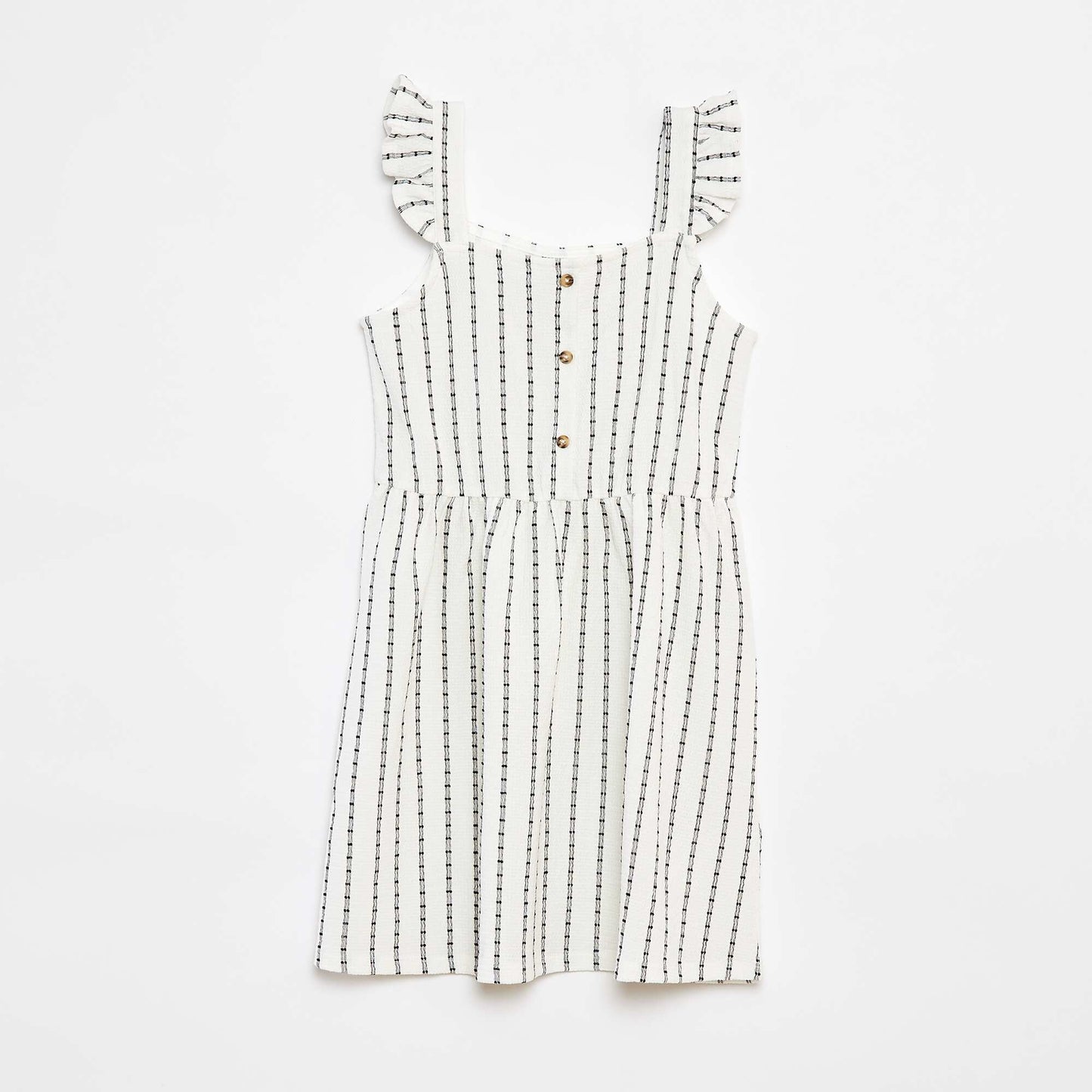 Striped dress with ruffled straps BEIGE