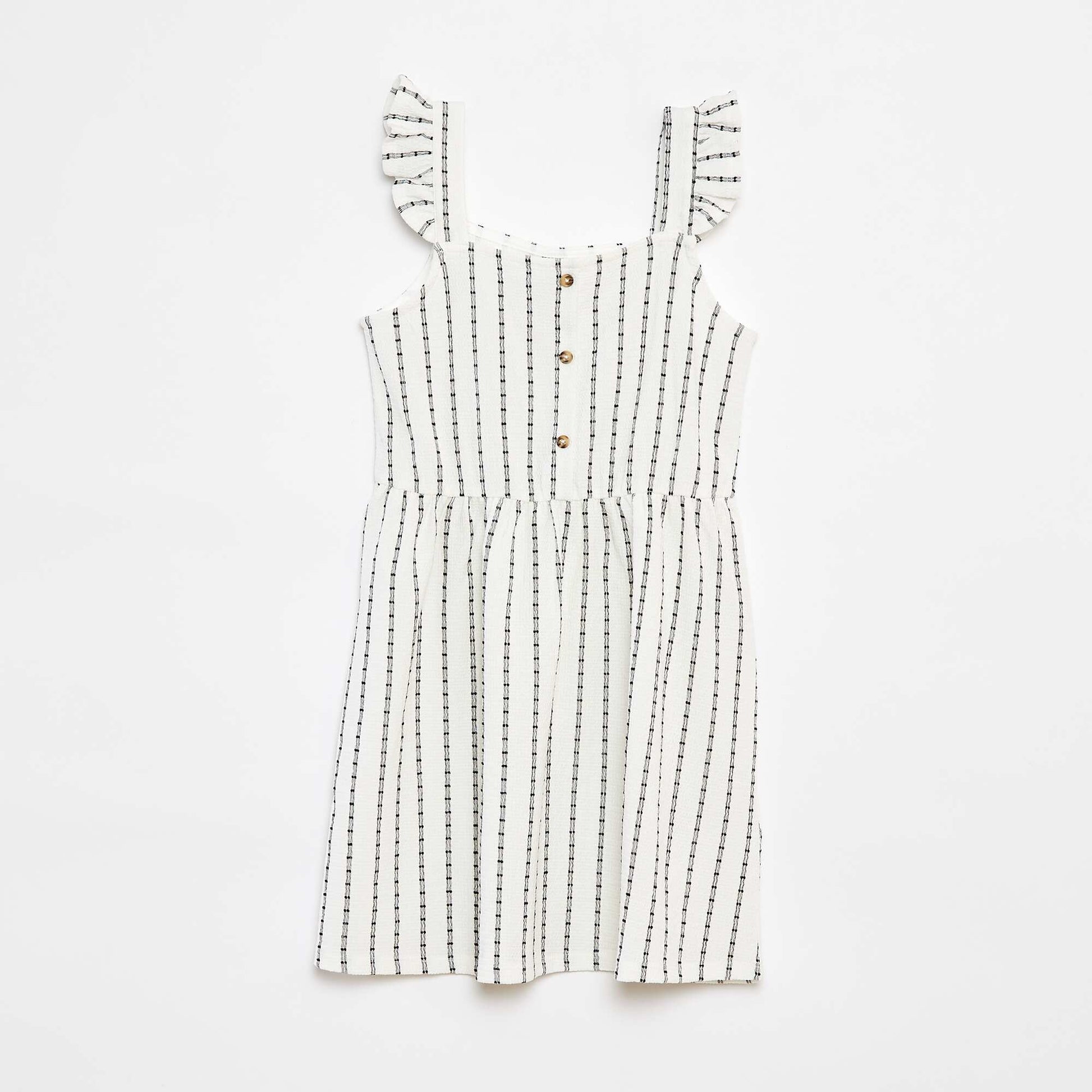 Striped dress with ruffled straps BEIGE