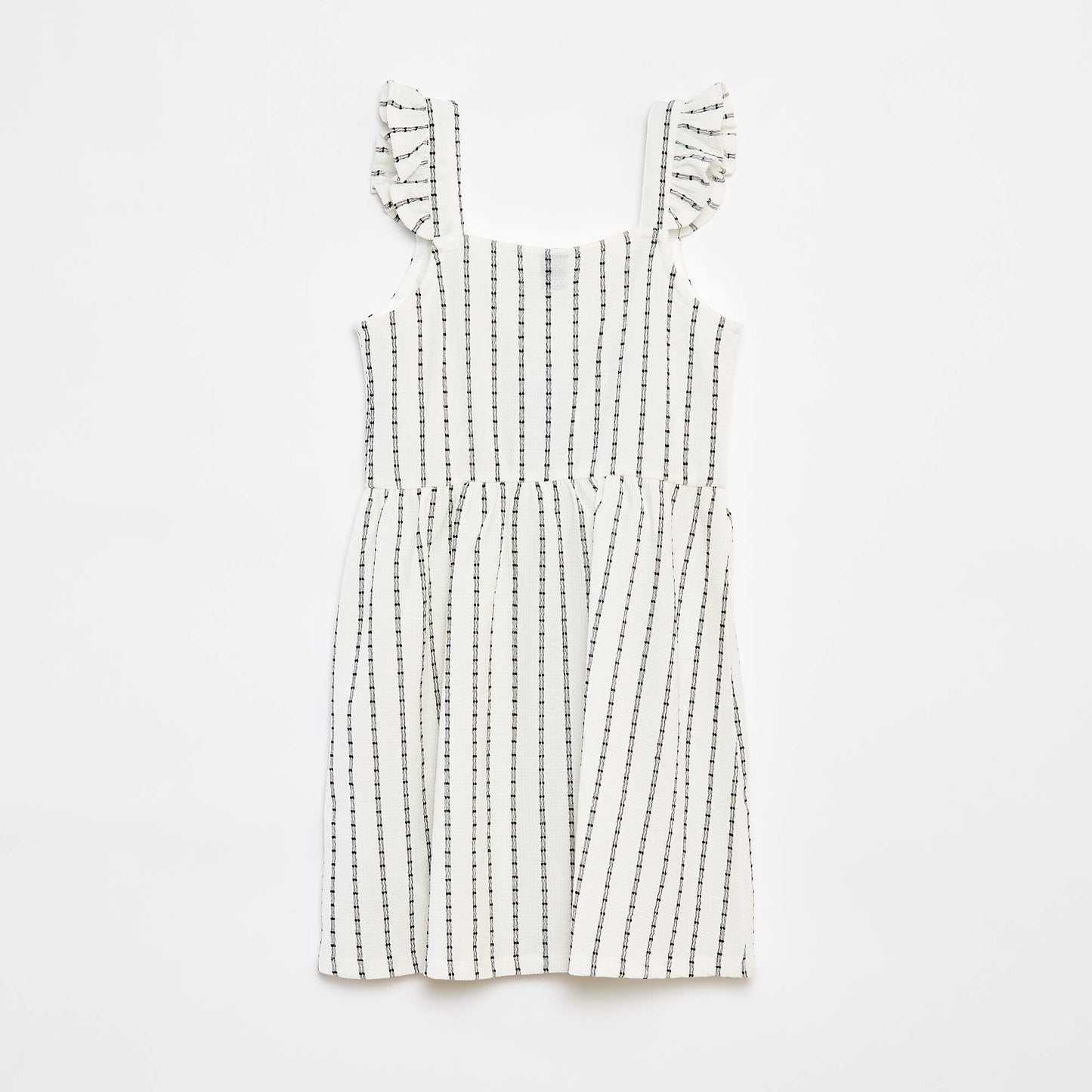 Striped dress with ruffled straps BEIGE