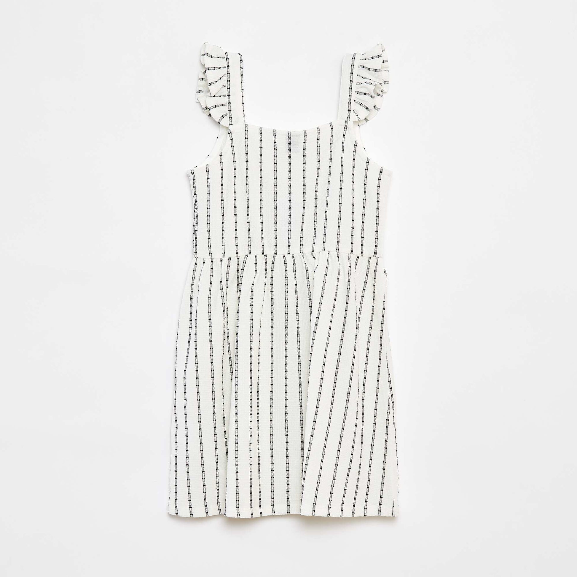Striped dress with ruffled straps BEIGE