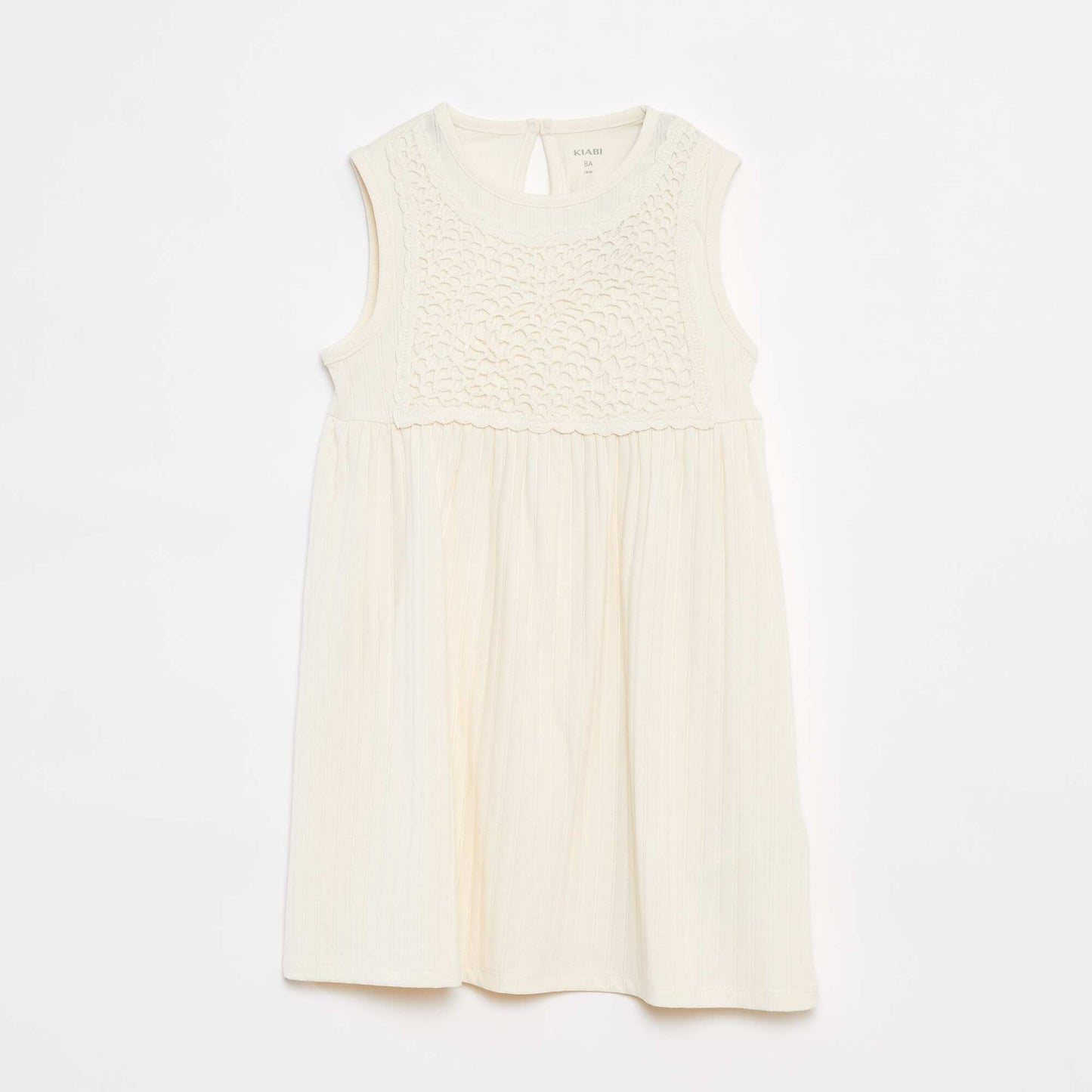 Ribbed macramé sleeveless dress WHITE