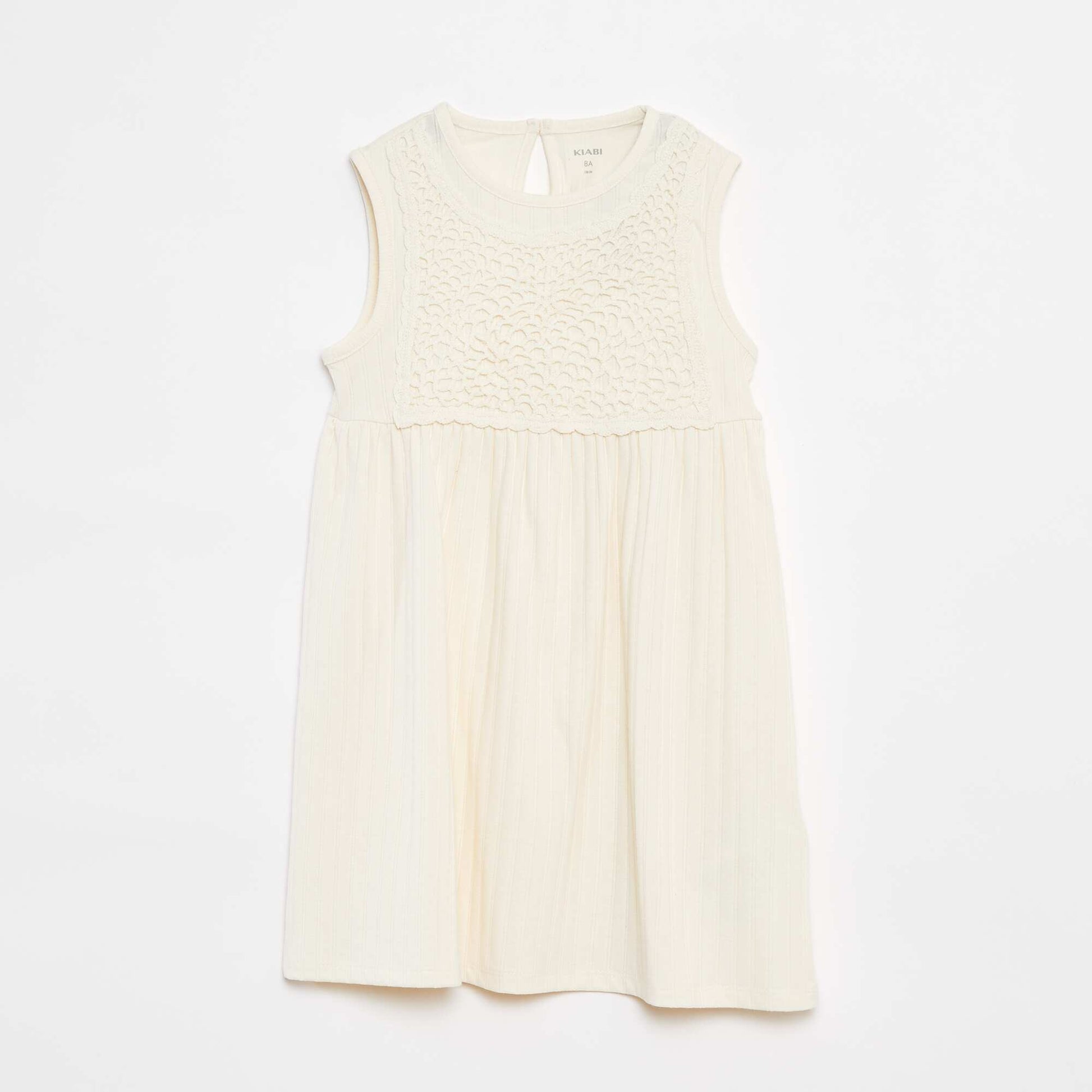 Ribbed macramé sleeveless dress WHITE