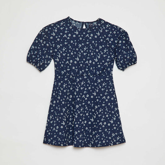 Short-sleeved printed dress BLUE