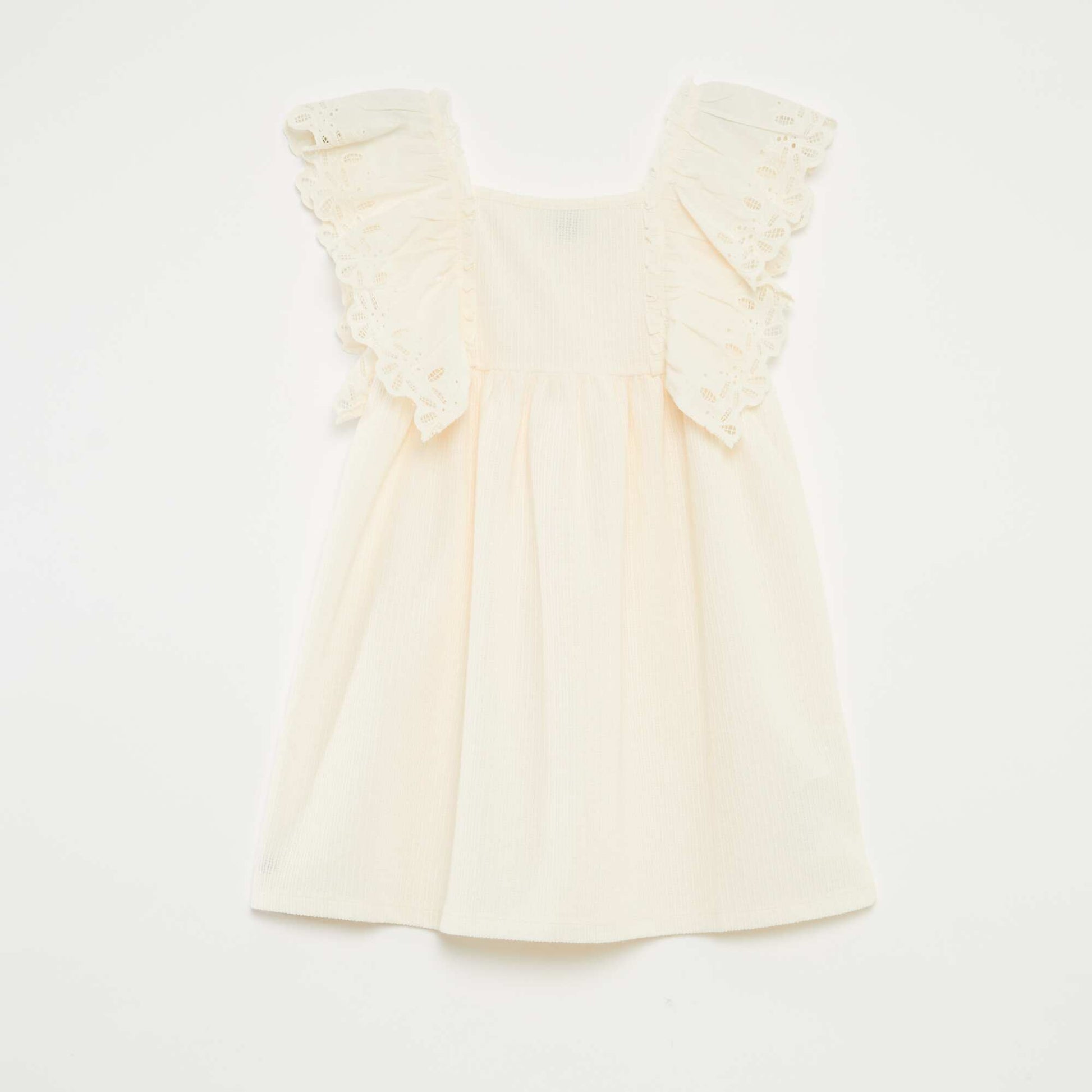 Decorative-knit dress with ruffles WHITE