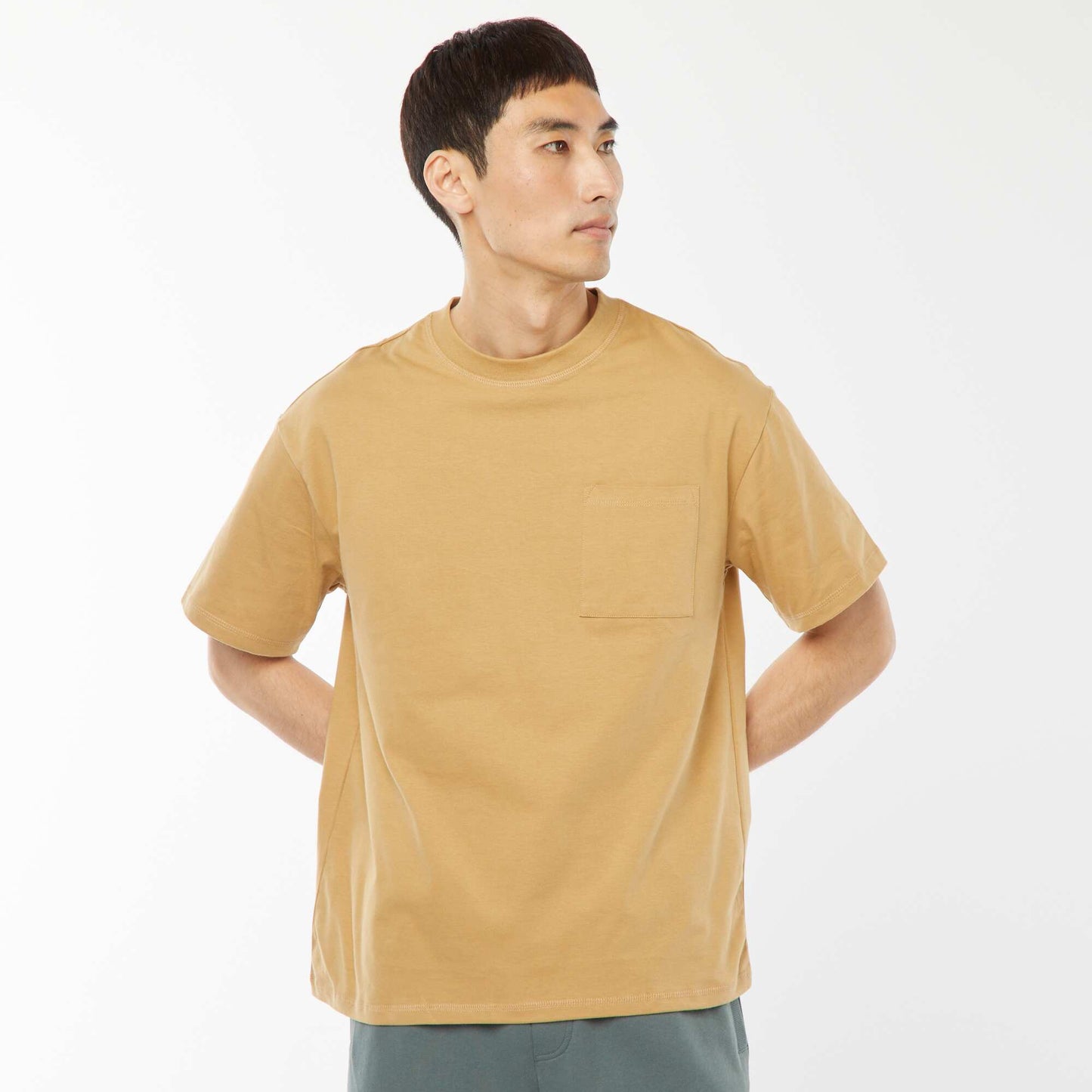 Short-sleeved jersey knit T-shirt BEIGE