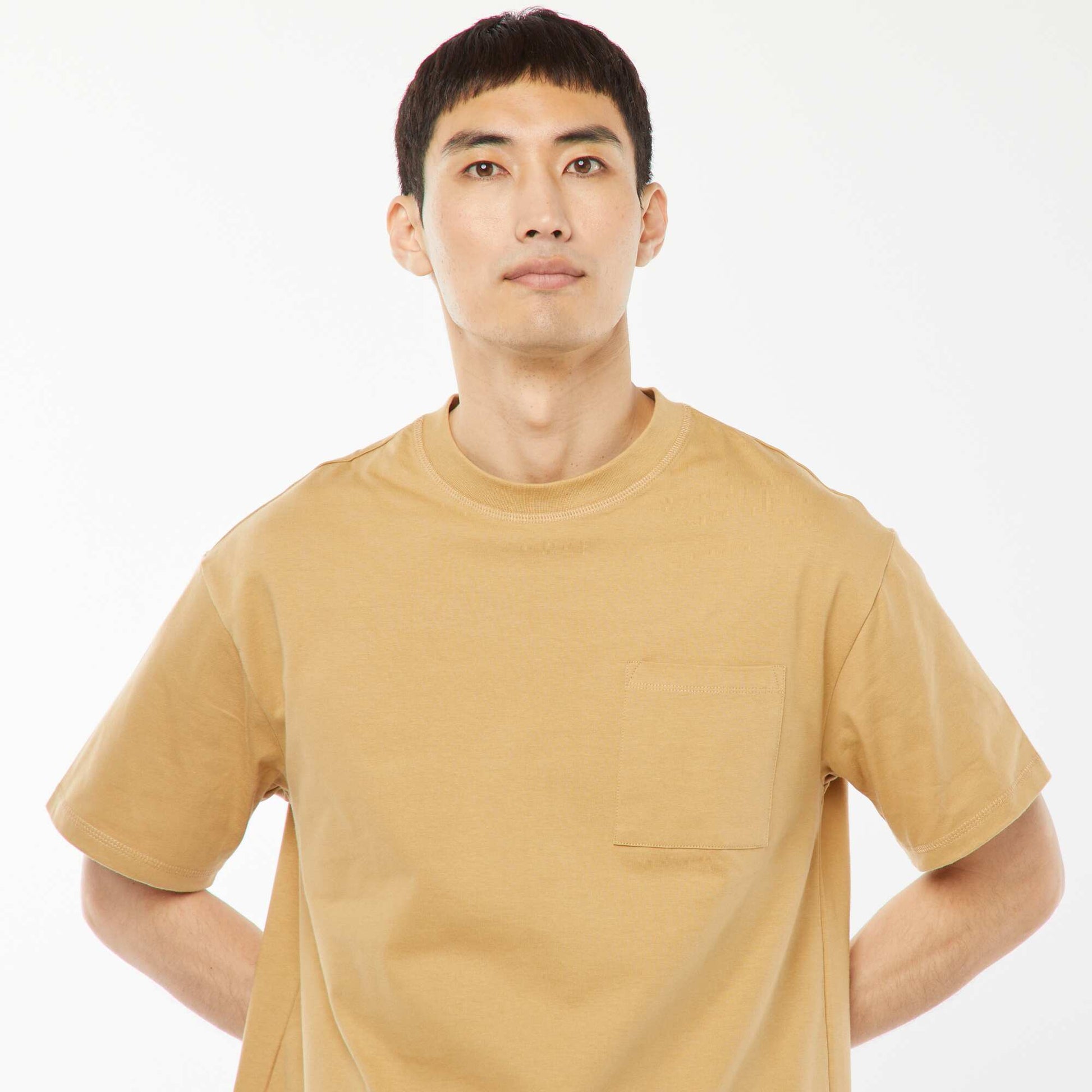 Short-sleeved jersey knit T-shirt BEIGE