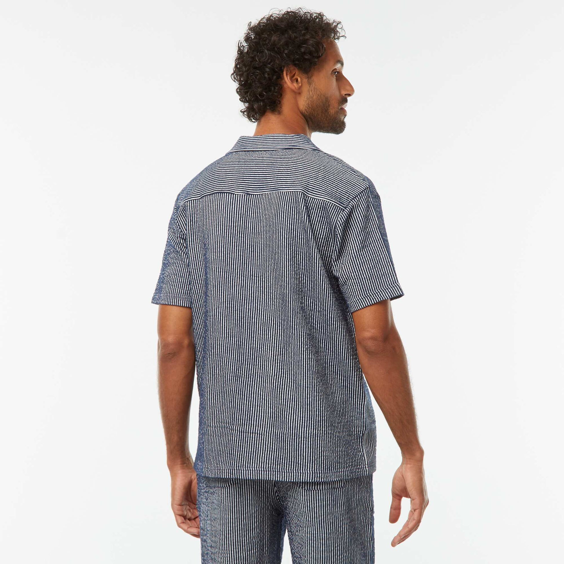 Seersucker-style short-sleeved shirt BLUE
