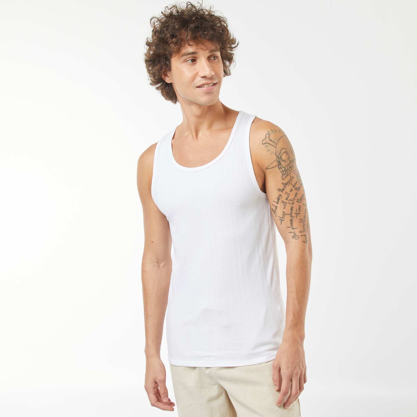 Plain vest top in ribbed knit fabric WHITE