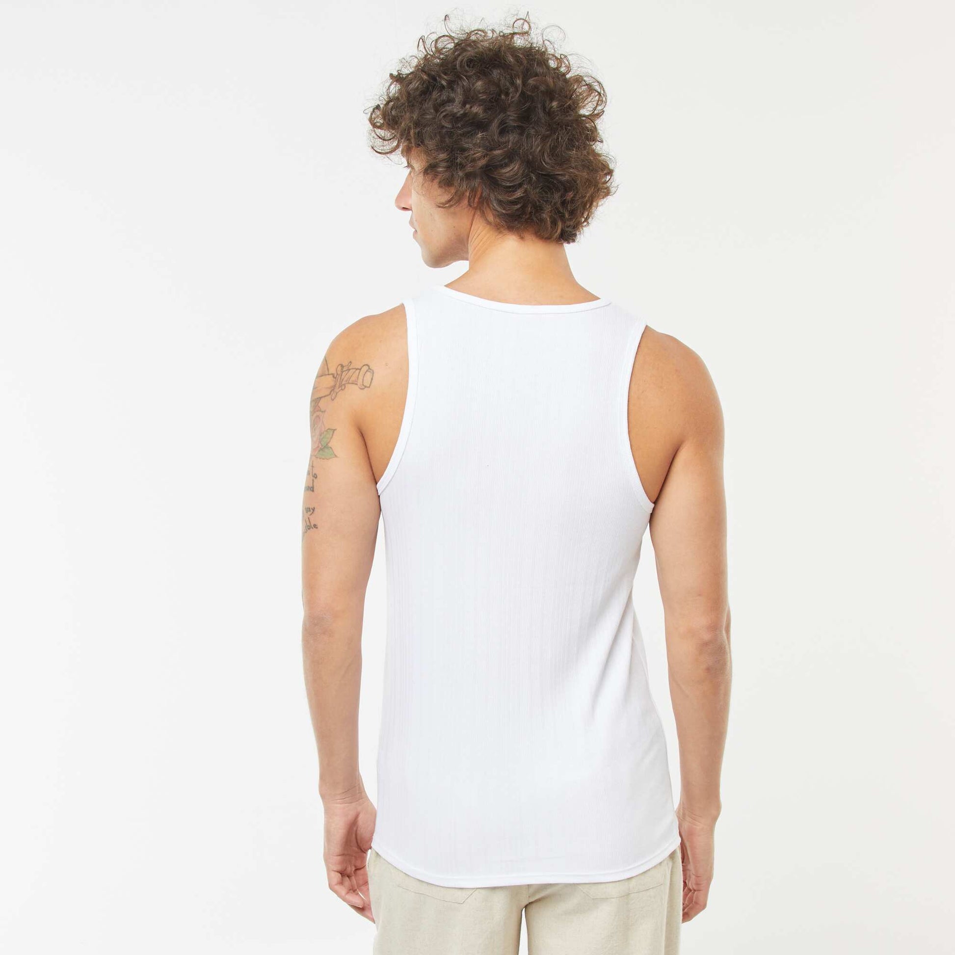 Plain vest top in ribbed knit fabric WHITE