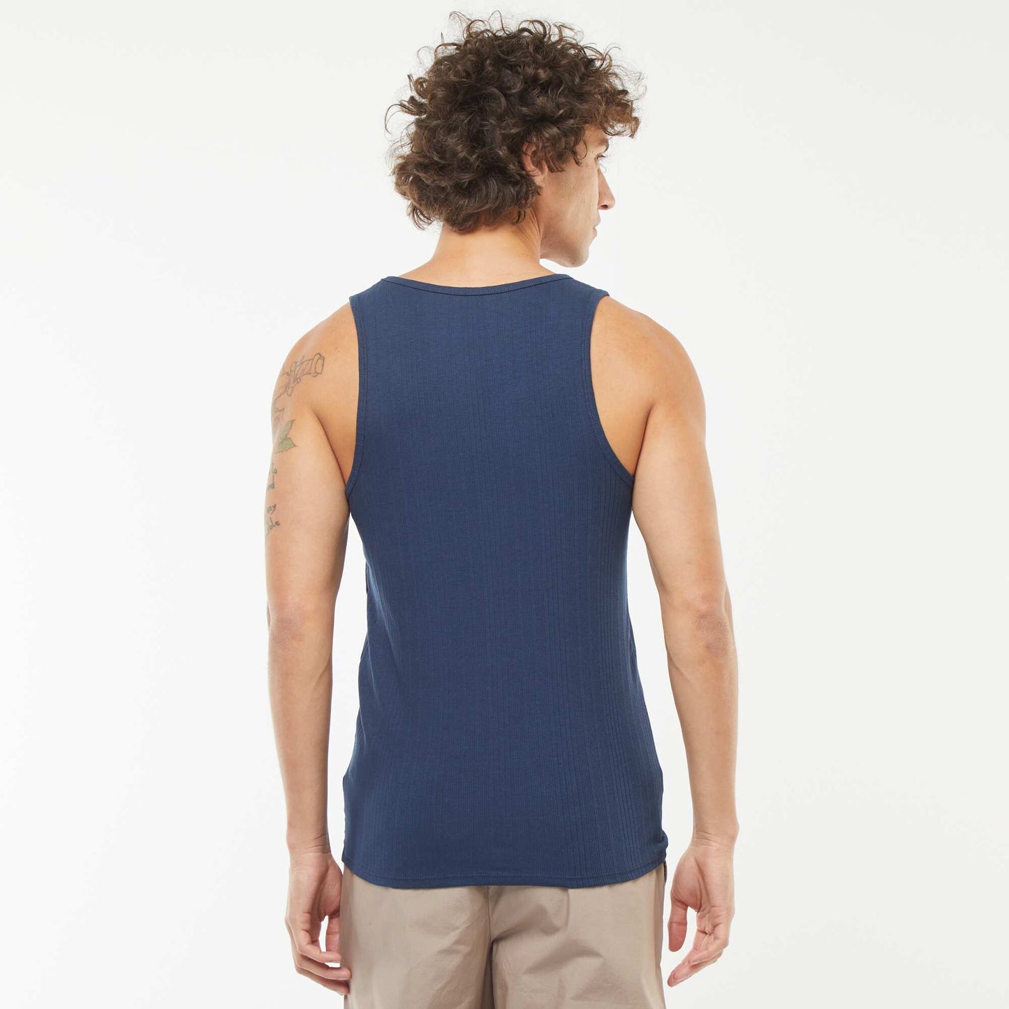 Plain vest top in ribbed knit fabric BLUE