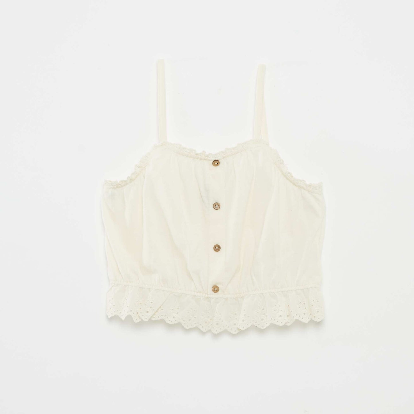 Ruffled vest top with broderie anglaise WHITE