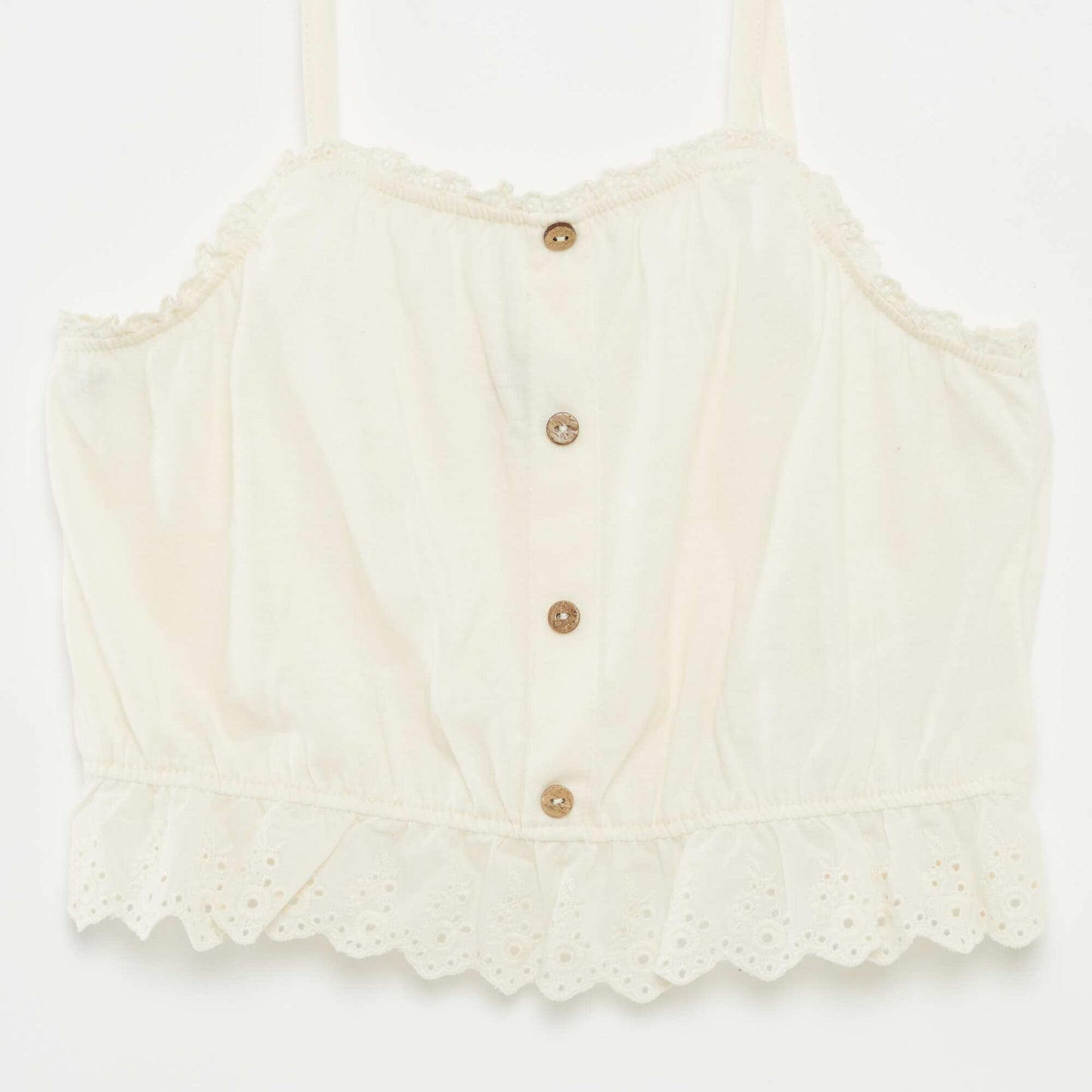 Ruffled vest top with broderie anglaise WHITE