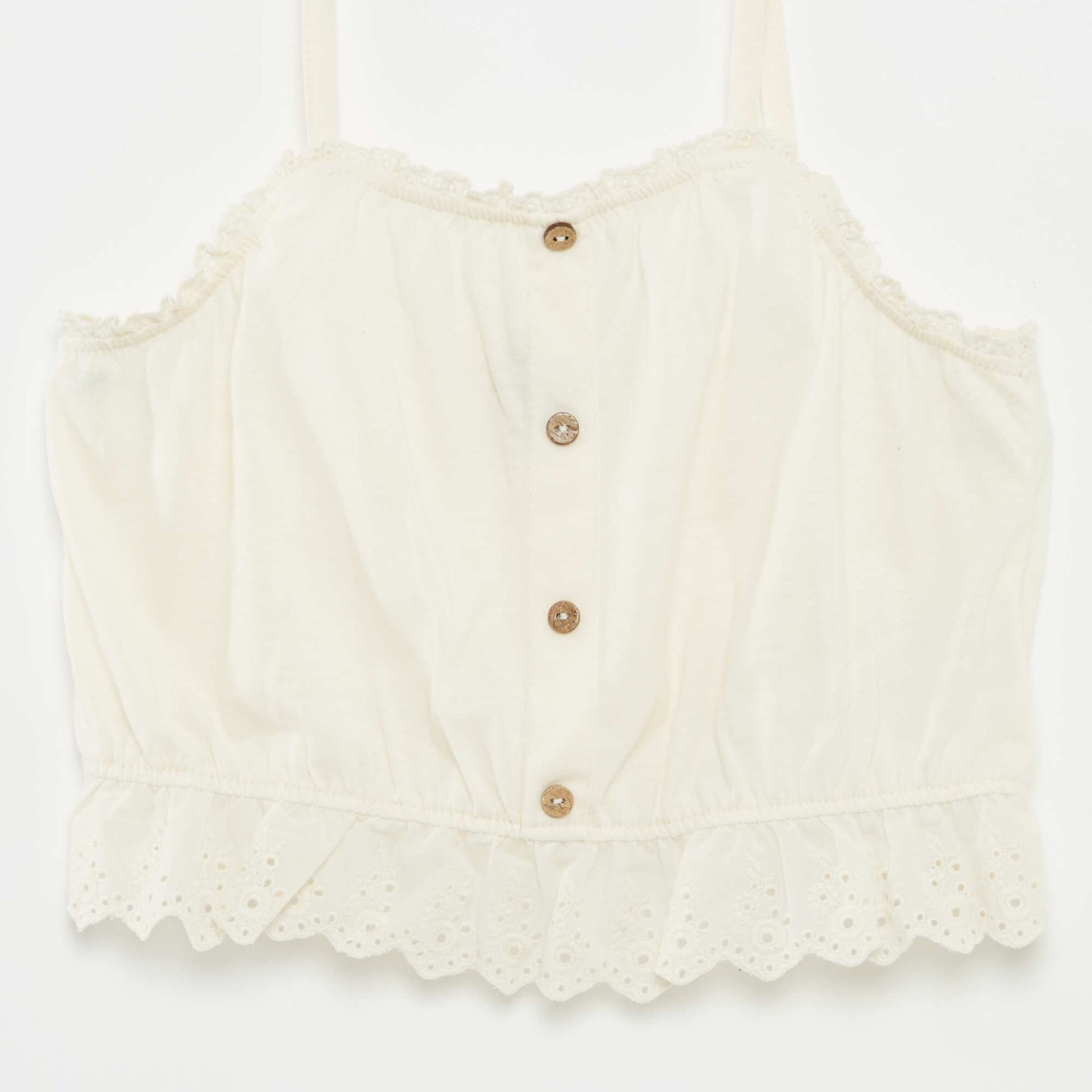 Ruffled vest top with broderie anglaise WHITE