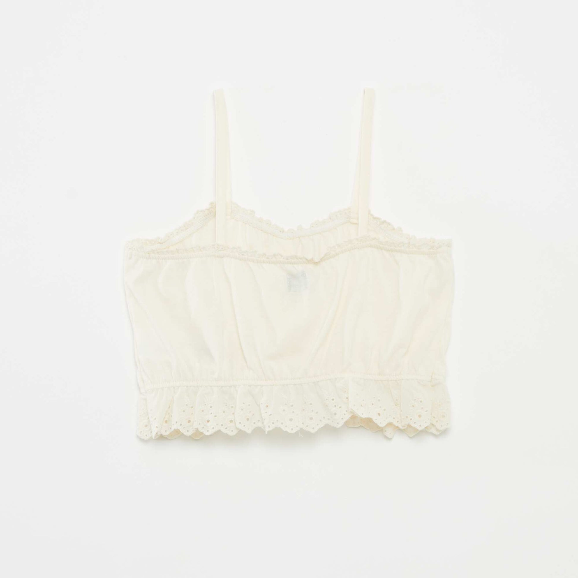 Ruffled vest top with broderie anglaise WHITE