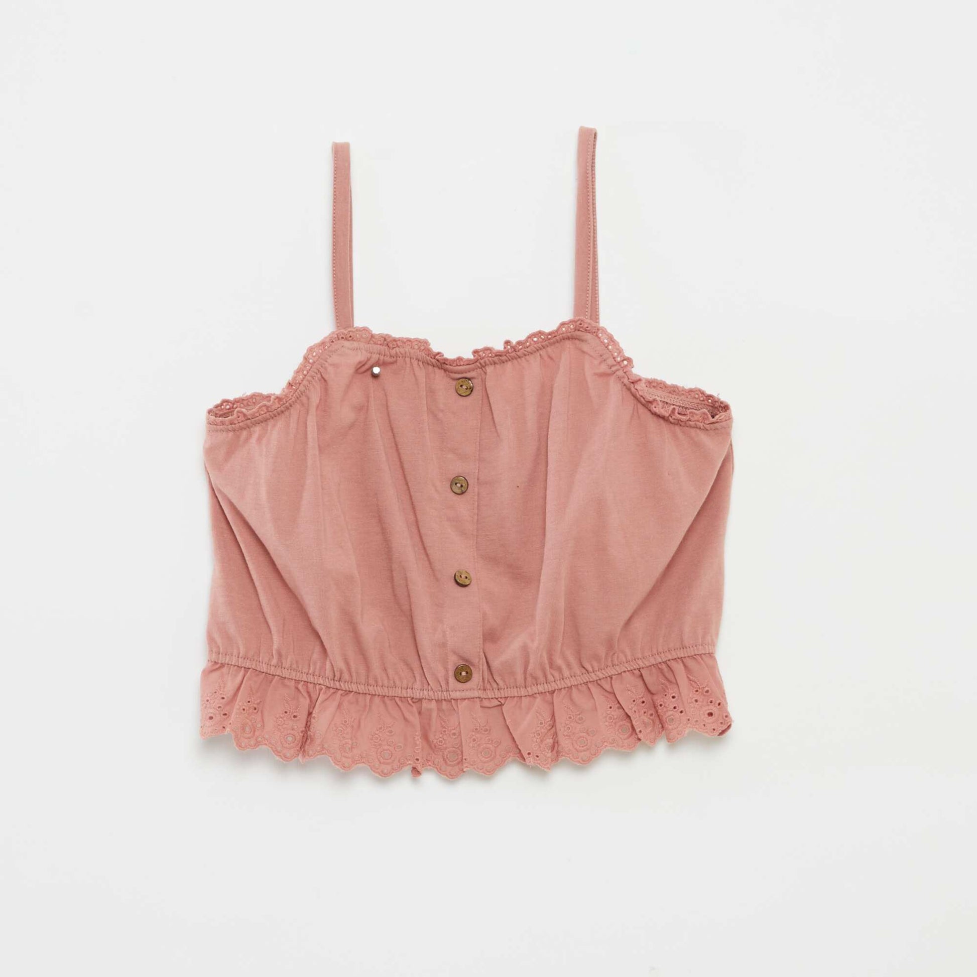 Ruffled vest top with broderie anglaise PINK
