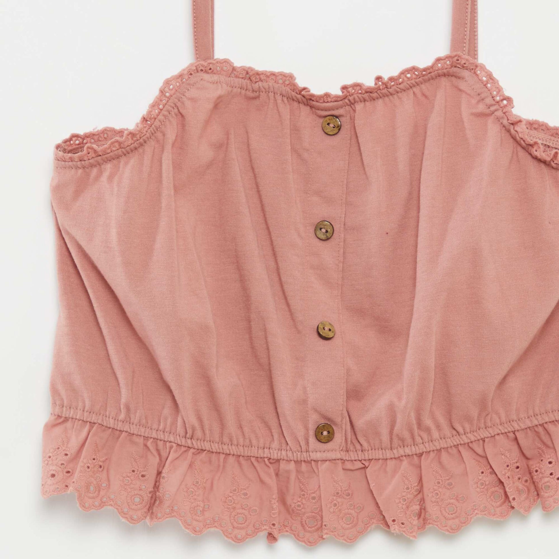 Ruffled vest top with broderie anglaise PINK