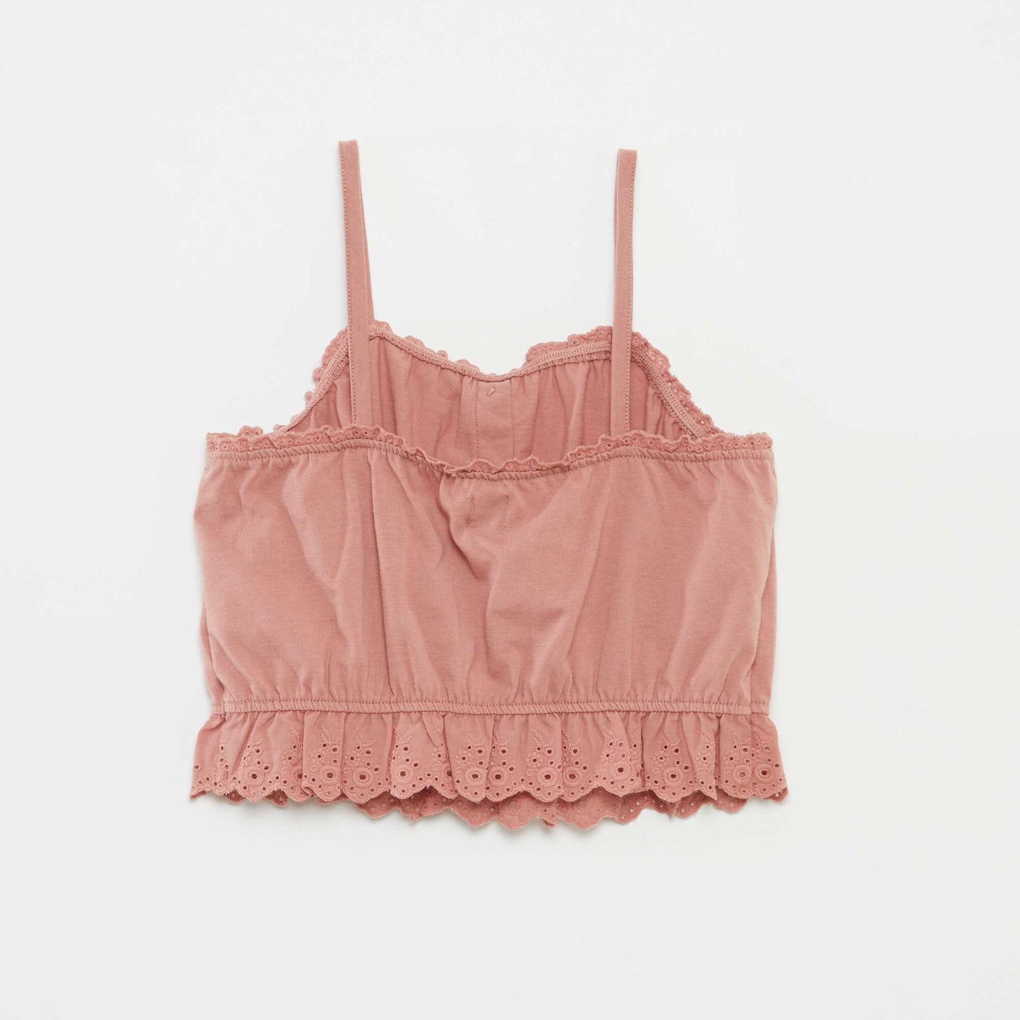 Ruffled vest top with broderie anglaise PINK