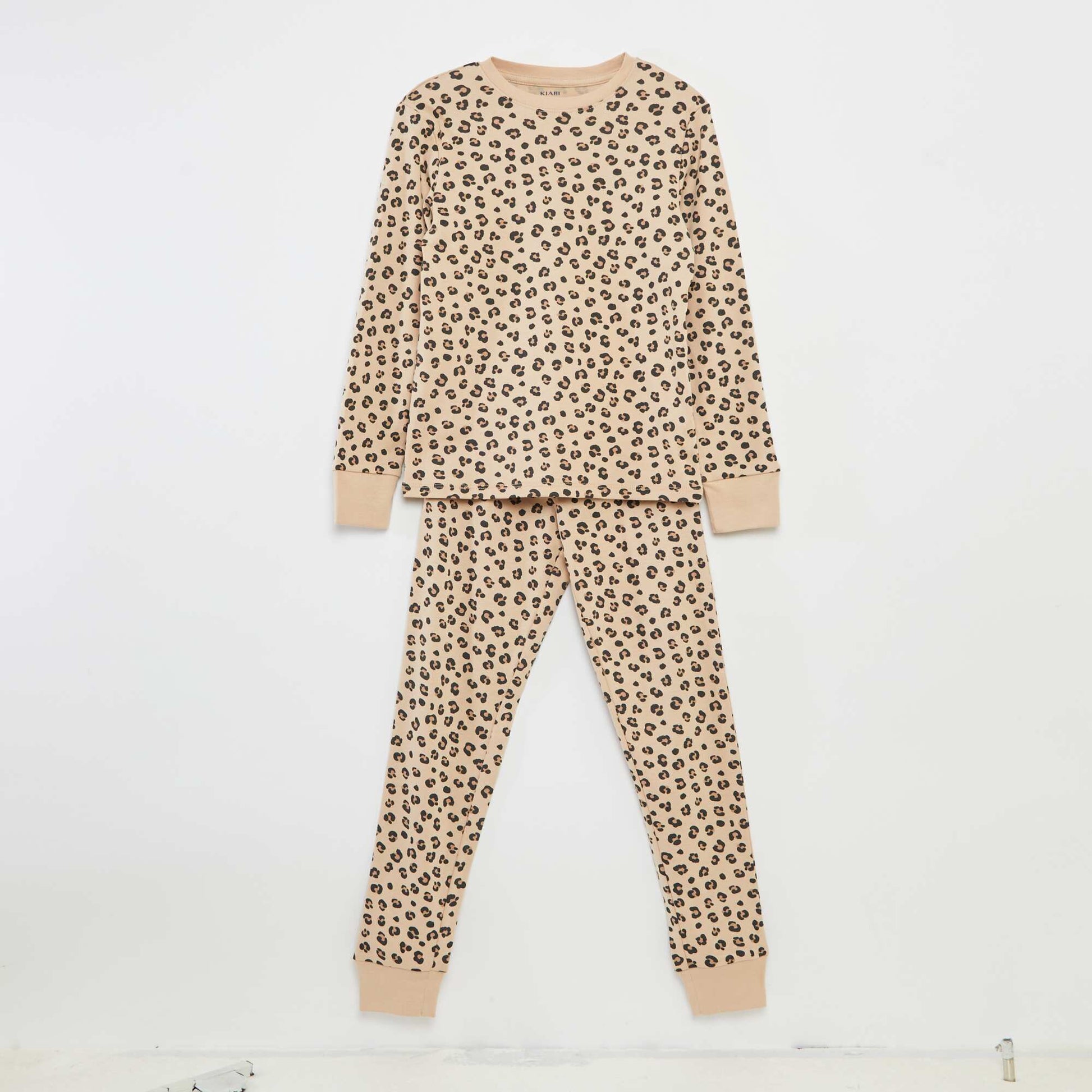 Patterned T-shirt and trousers pyjama set - 2-piece set BROWN