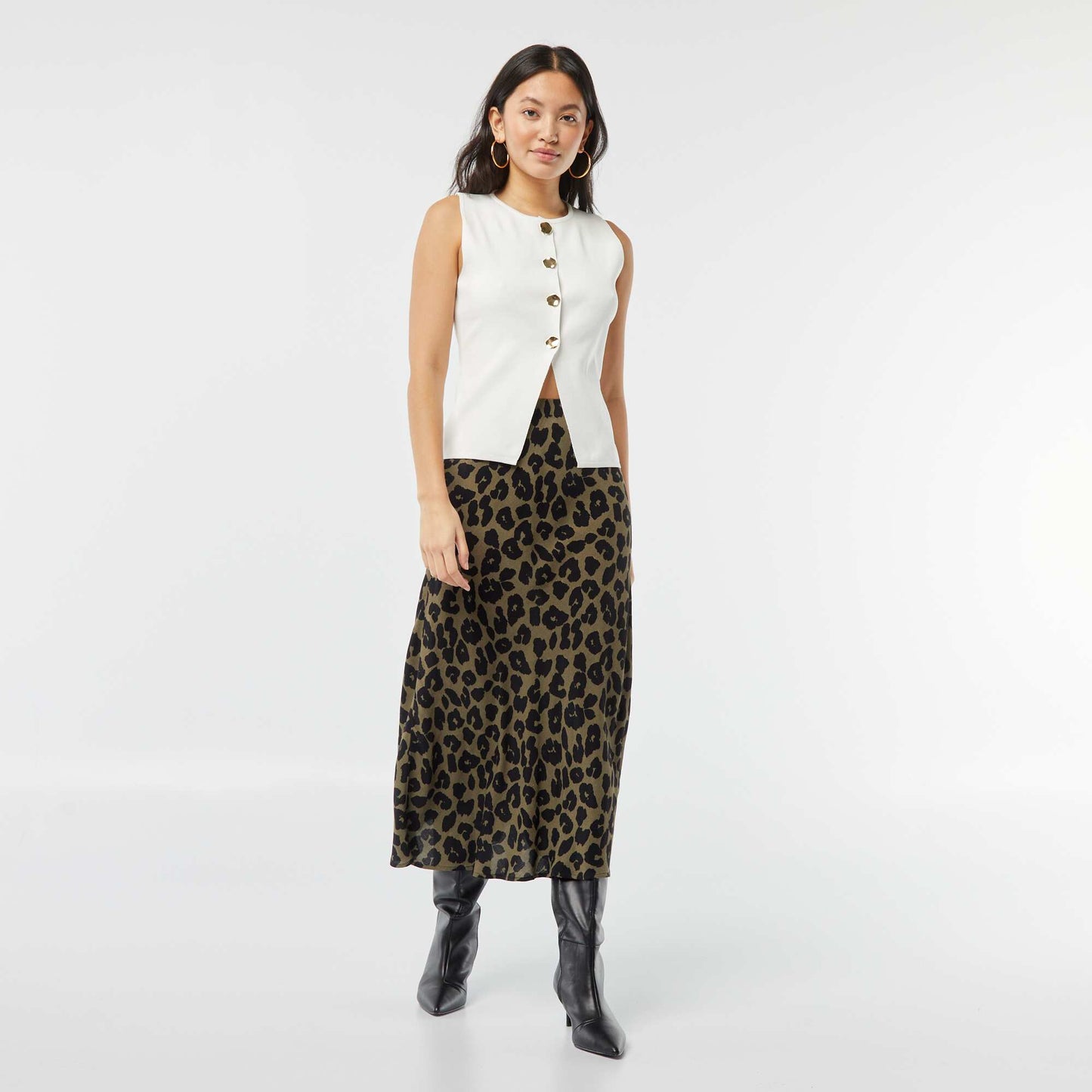 Waistcoat with gold-coloured button fastening BEIGE