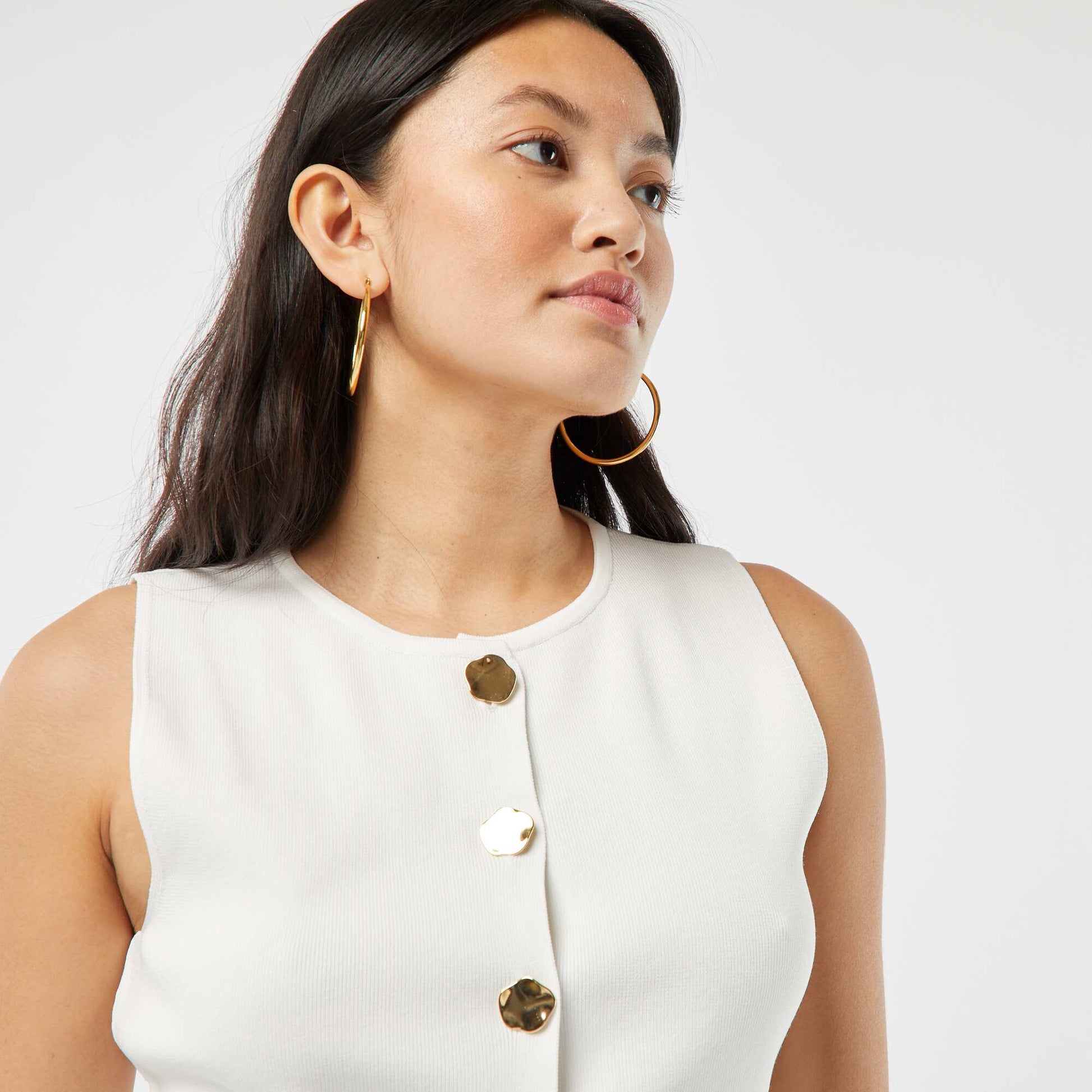 Waistcoat with gold-coloured button fastening BEIGE