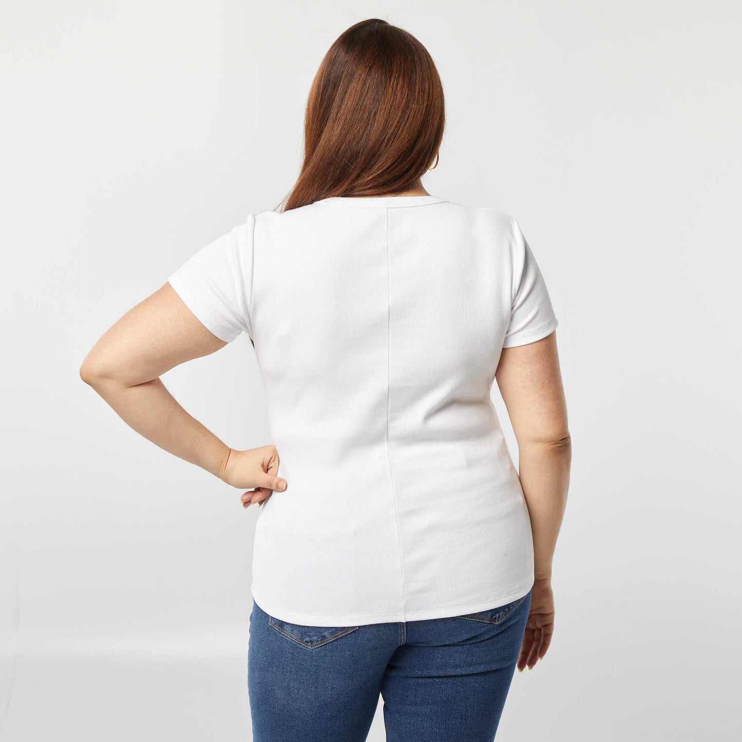 Ribbed T-shirt with buttoned neck WHITE