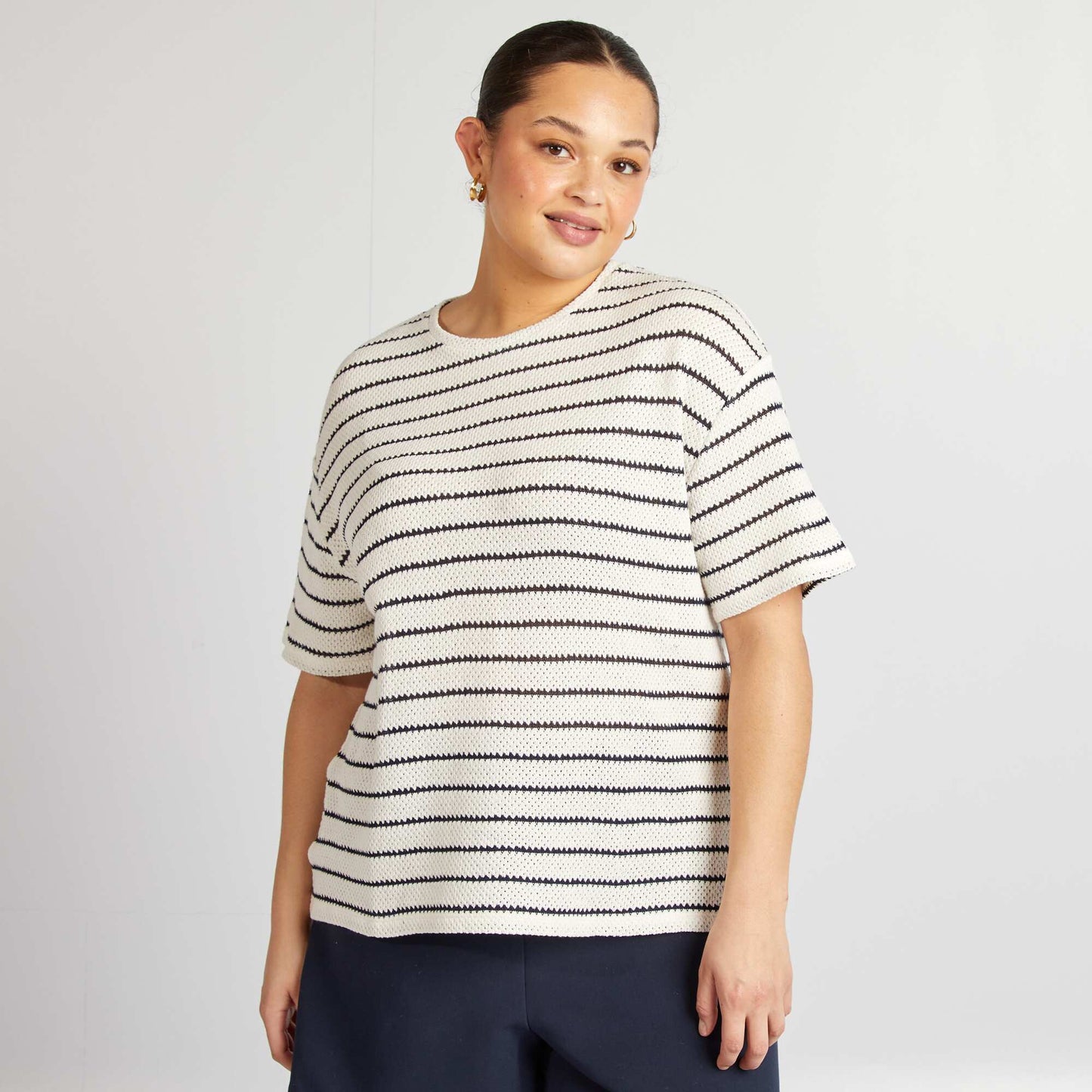 Loose-fit short-sleeved striped T-shirt BLUE