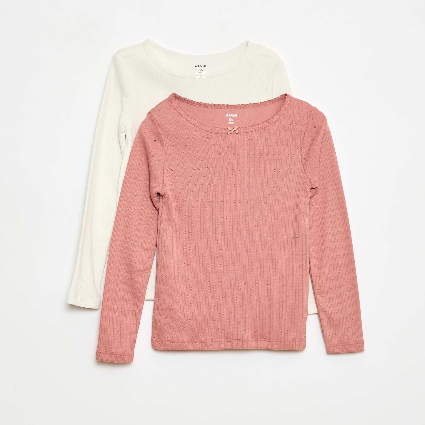 2-Pack Pointelle Knit Long-Sleeve T-Shirts PINK