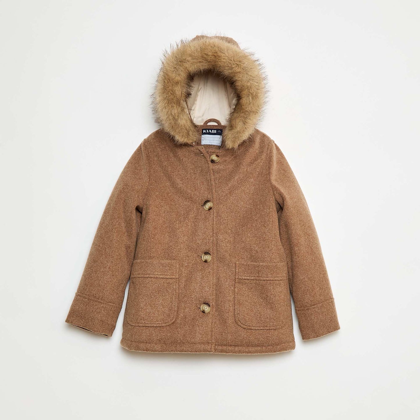 Wool-Look Hooded Coat BROWN