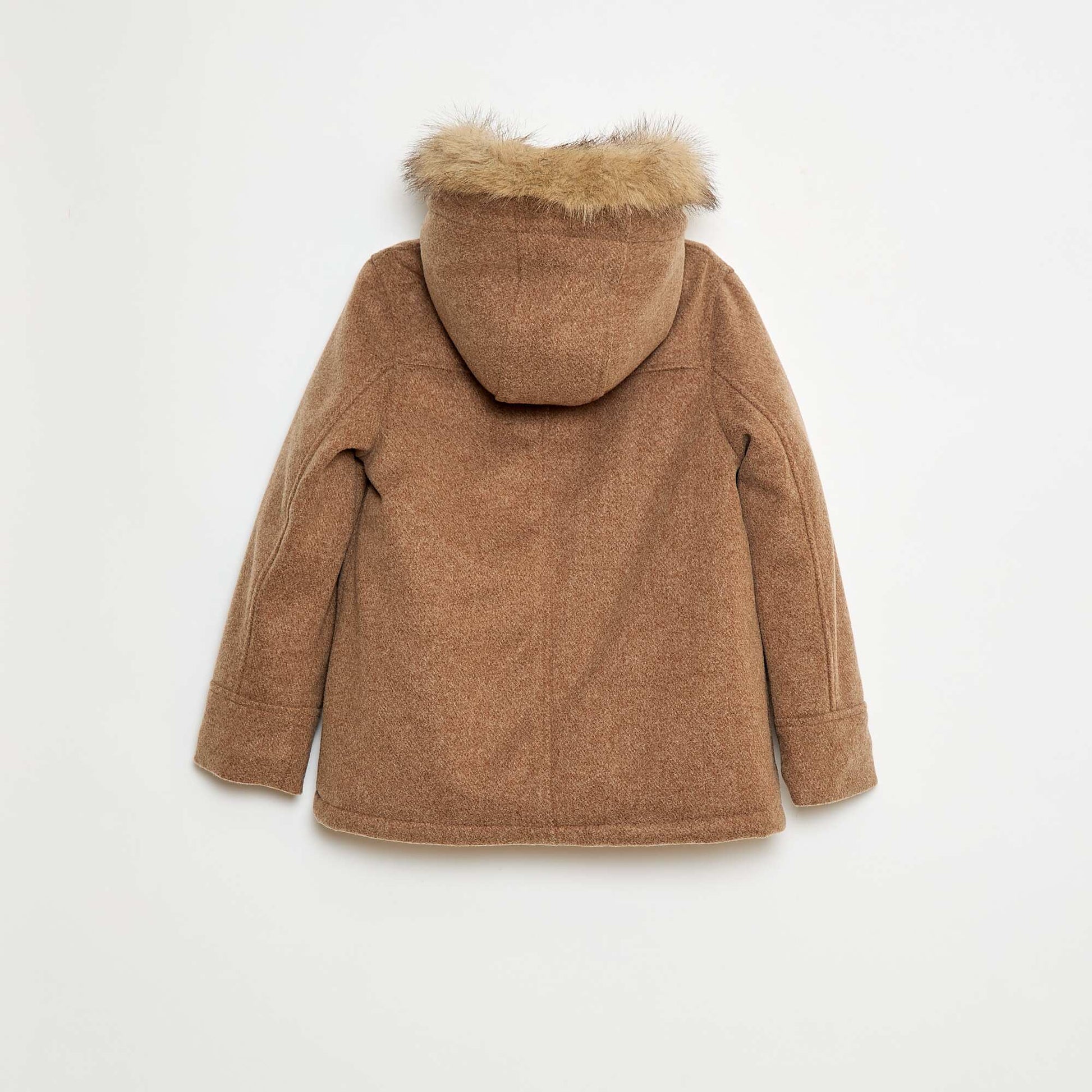 Wool-Look Hooded Coat BROWN
