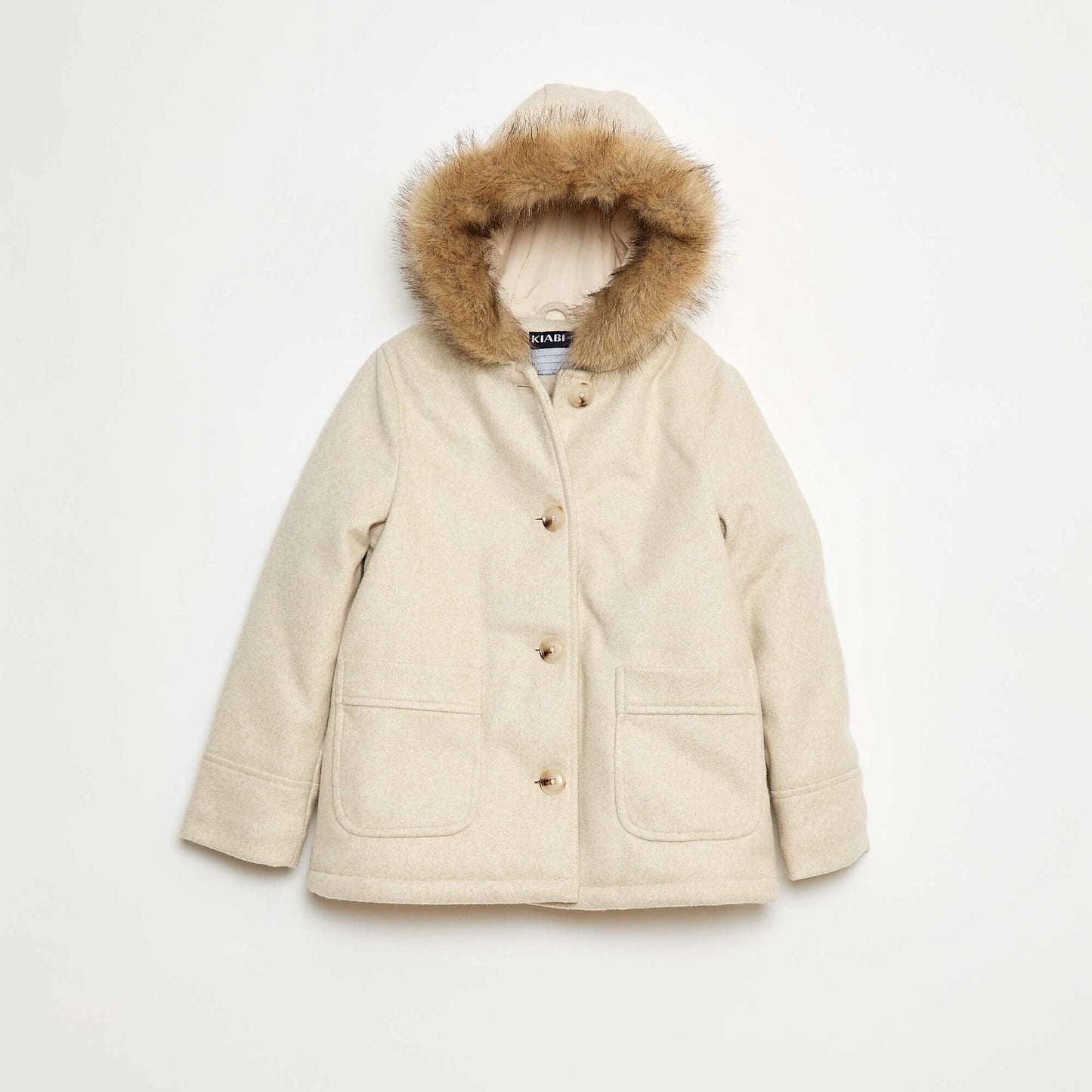 Wool-Look Hooded Coat BEIGE