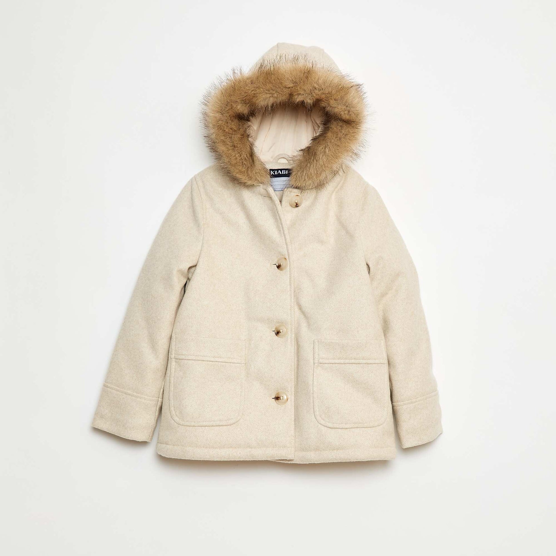 Wool-Look Hooded Coat BEIGE