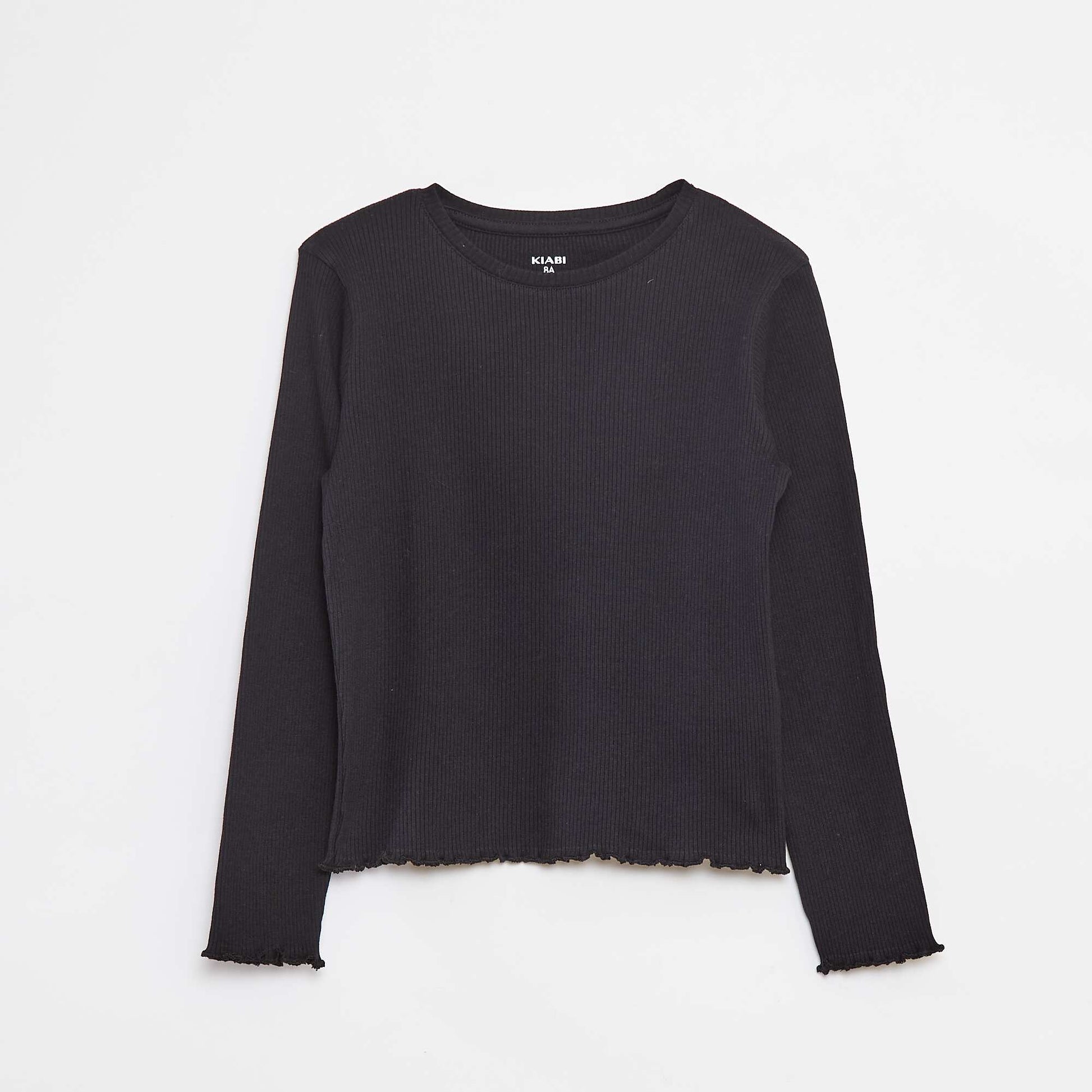 Ribbed knit T-shirt BLACK