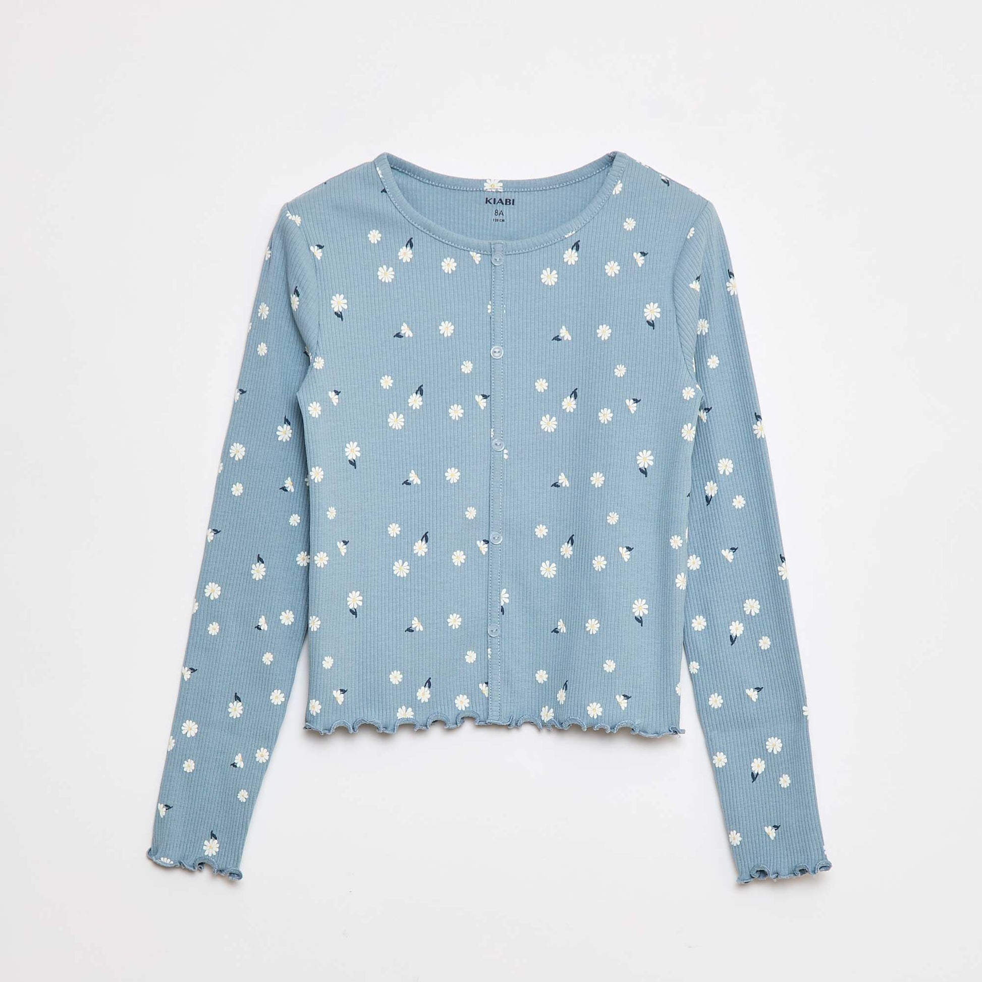 Floral ribbed T-shirt BLUE