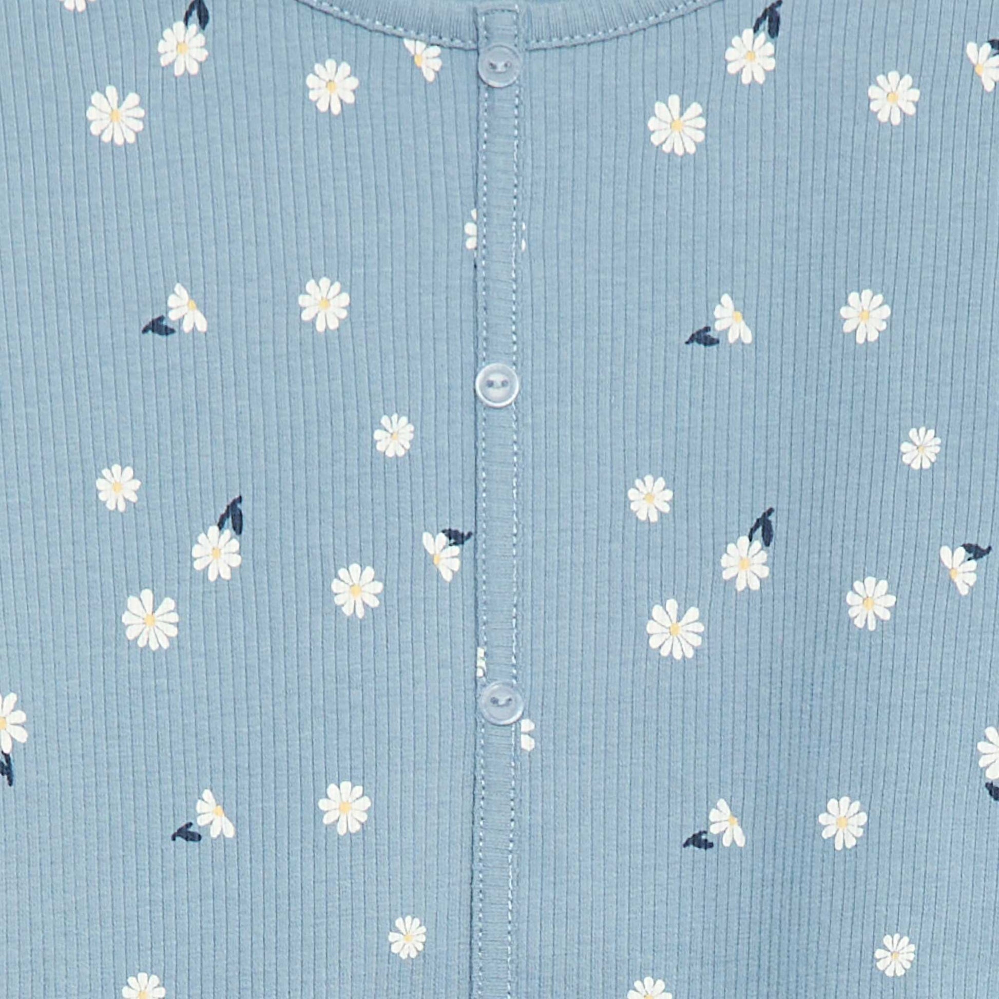 Floral ribbed T-shirt BLUE